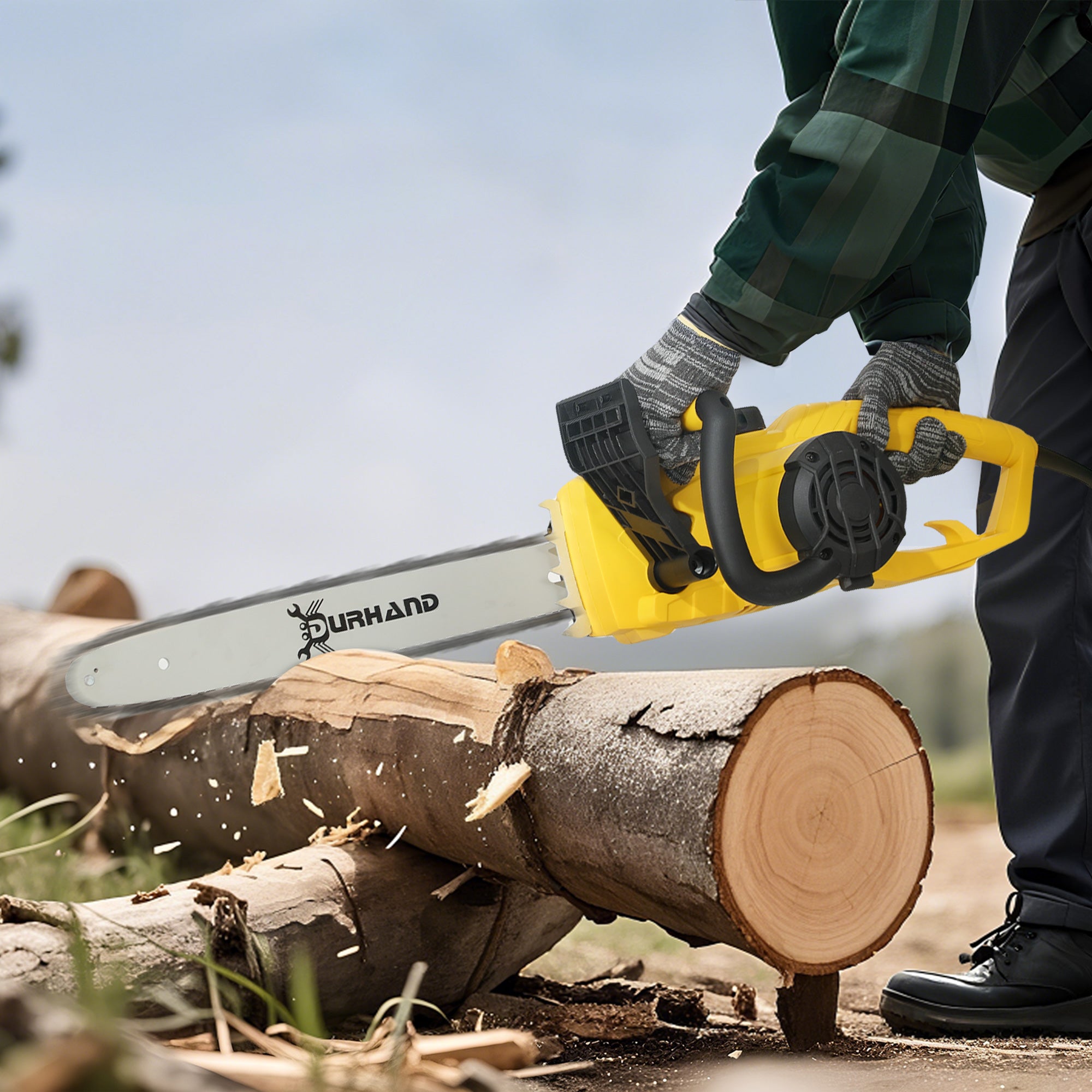 DURHAND Aluminium Chainsaw with Double Brake Protection and Blade Cover, 2000 W, 40 cm, for Wood, Trees and Branches, Yellow - North Peak Garden Furniture