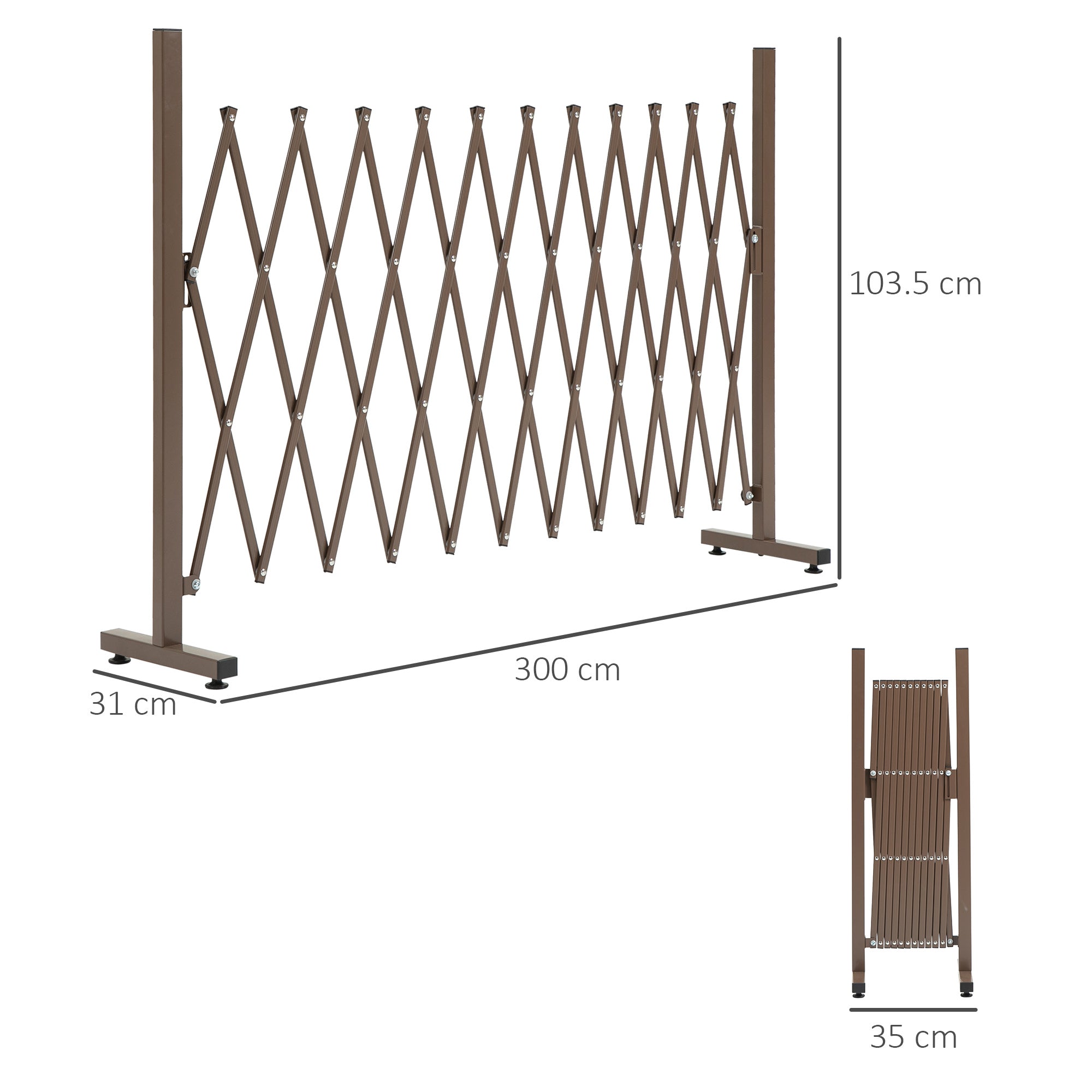 Outsunny Expanding Trellis Fence Freestanding Movable Fence Foldable Garden Screen Panel Aluminum, 300cm x 103.5 cm, Dark Brown - North Peak Garden Furniture
