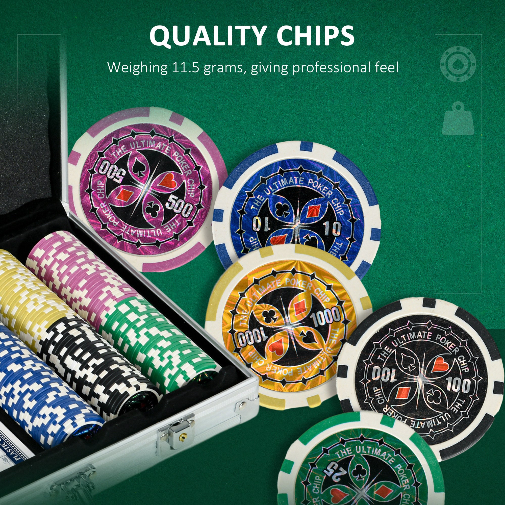 SPORTNOW 300-Piece Poker Chips Set, Poker Set with Mat, Chips, Two Card Decks, Dealer, Five Dices - North Peak Garden Furniture