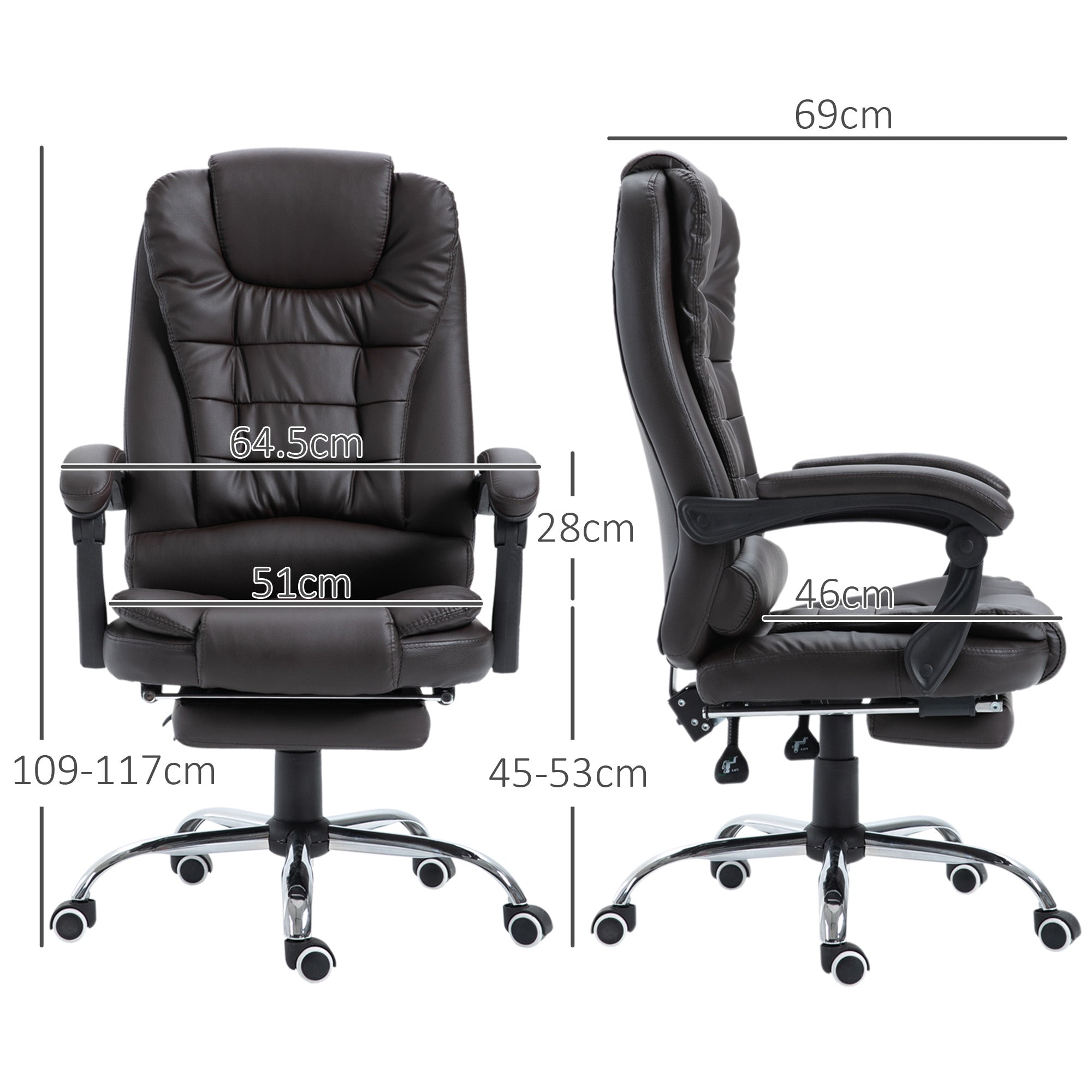 HOMCOM PU Leather Executive Office Chair, High Back Swivel Chair with Retractable Footrest, Adjustable Height, Reclining Function, Brown - North Peak Garden Furniture