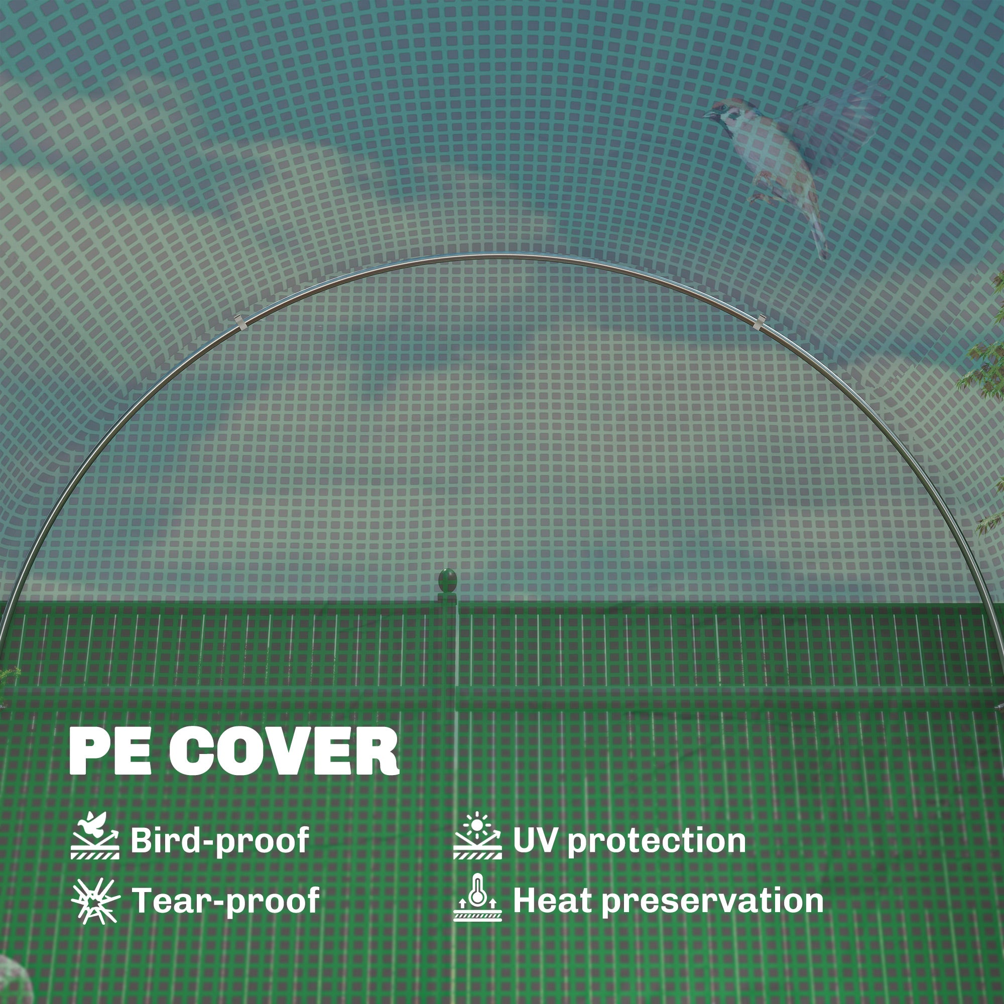 Outsunny Walk-In Garden Polytunnel Greenhouse with Steel Frame, PE Cover, Roll-Up Door and 4 Windows, 2.5 x 2m, Green