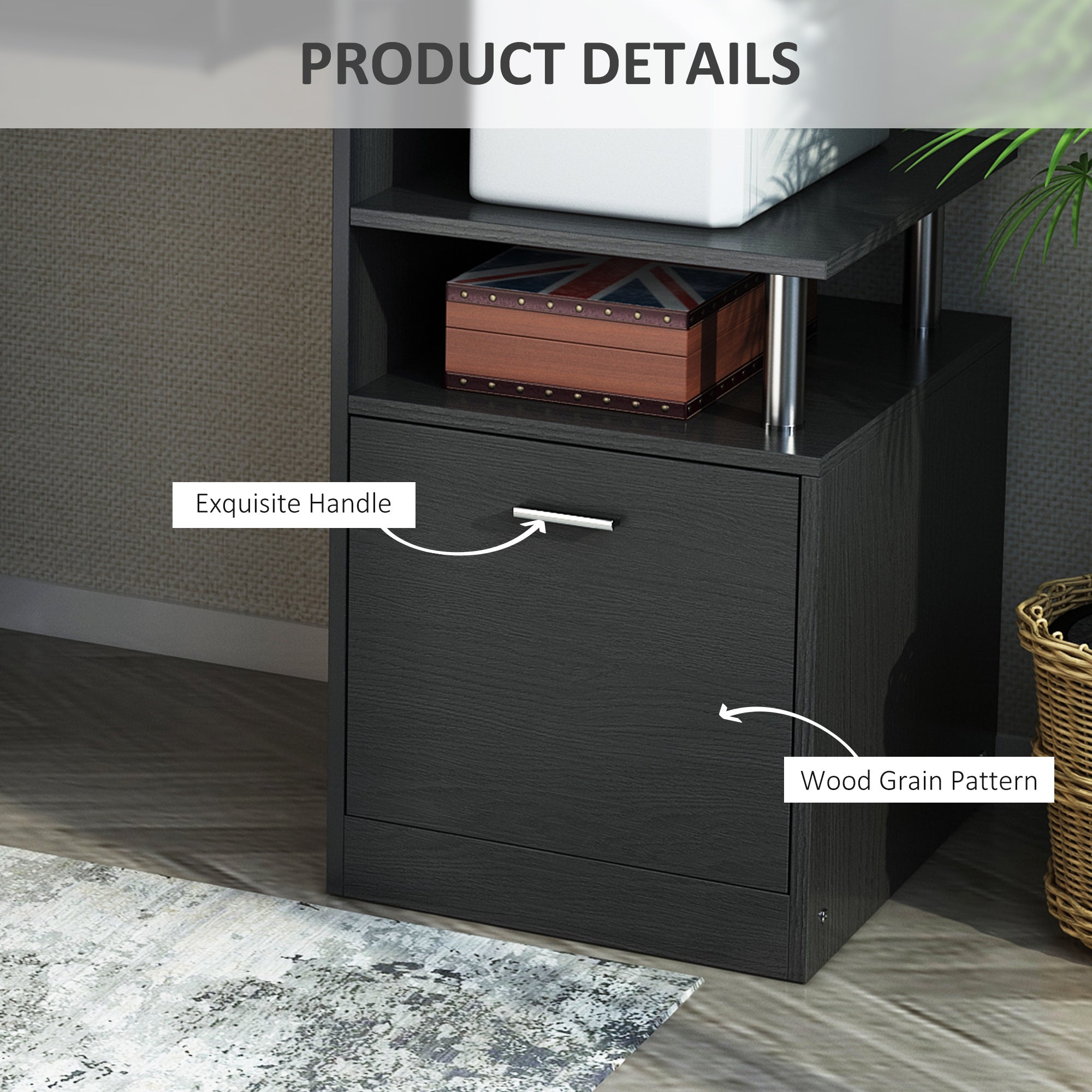 HOMCOM Computer Desk PC Workstation with Drawer Shelves CPU Storage Rack Home Office Furniture 152 x 60 x 88cm (BLACK) - North Peak Garden Furniture