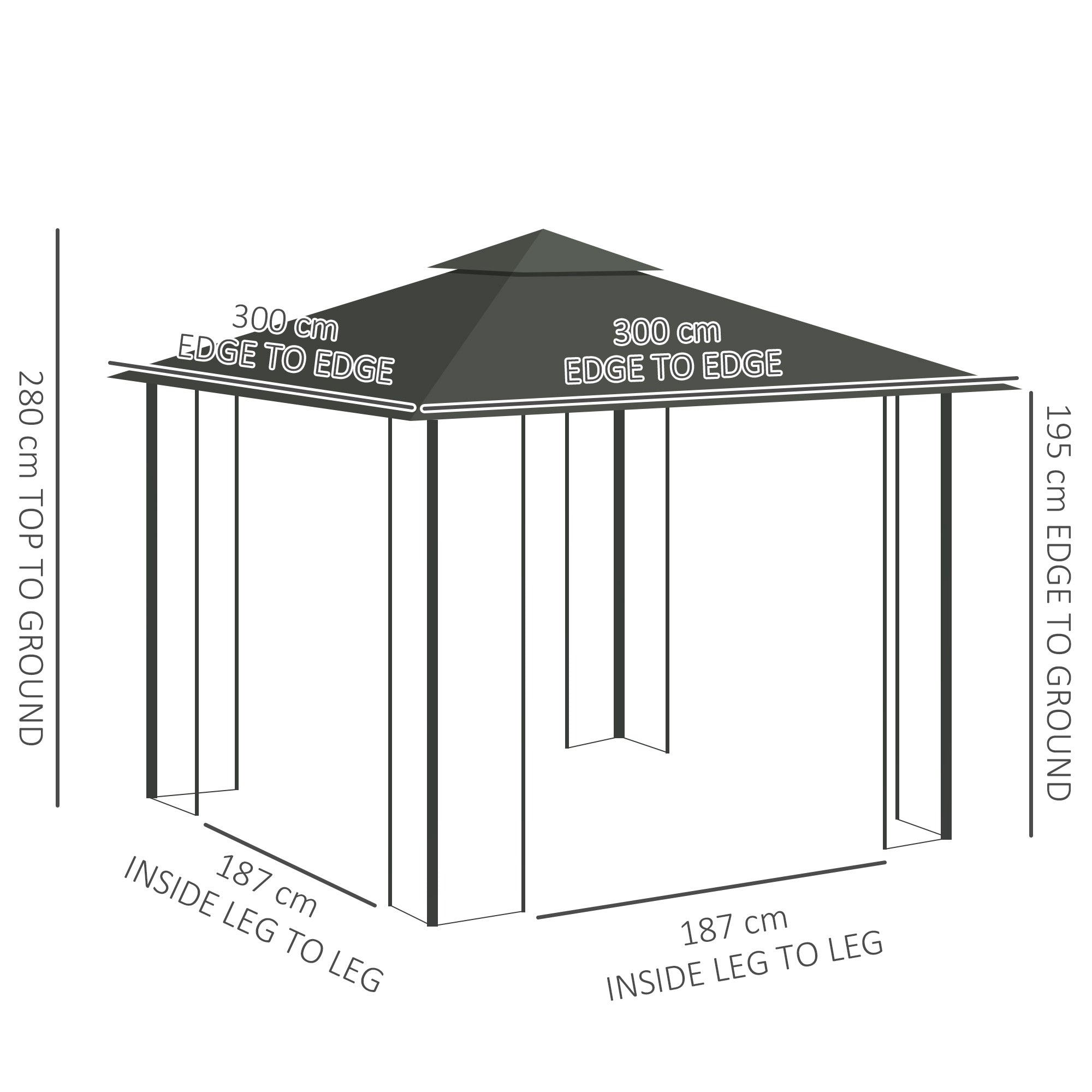 Outsunny 3(m) x 3(m) Double Roof Outdoor Garden Gazebo Canopy Shelter with Netting, Solid Steel Frame, Light Grey - North Peak Garden Furniture