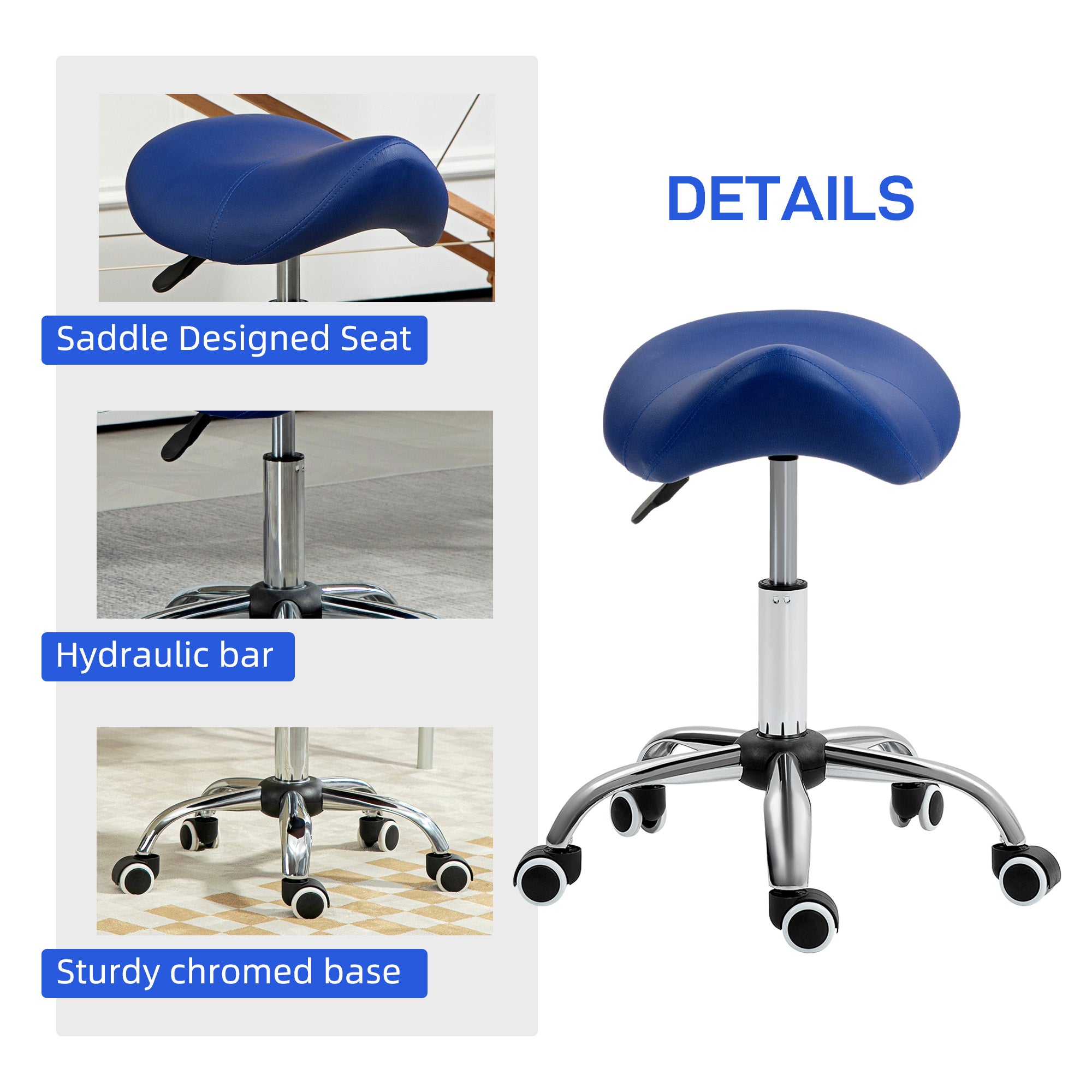 HOMCOM Saddle Stool, Height Adjustable Salon Chair for Massage Spa, Faux Leather, Brown - North Peak Garden Furniture