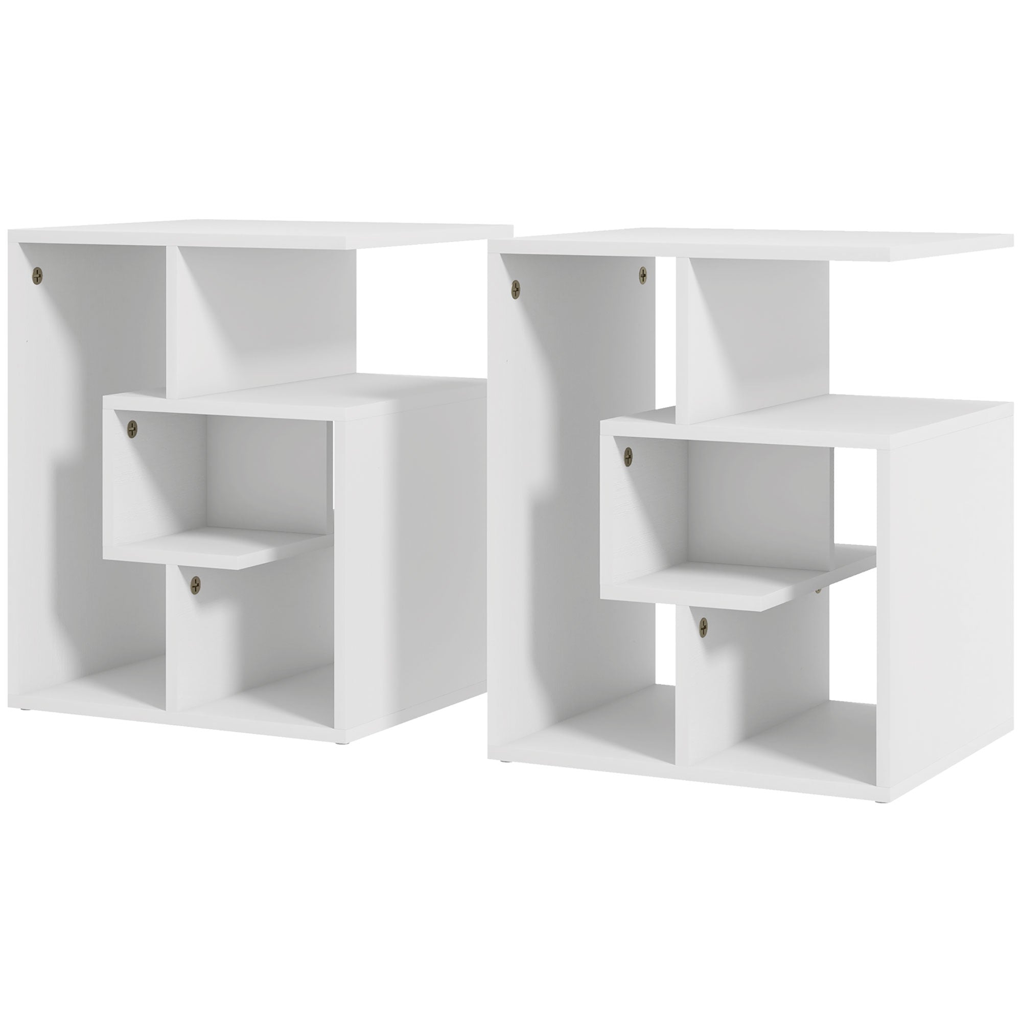 HOMCOM Side Table, 3 Tier End Table with Open Storage Shelves, Living Room Coffee Table Organiser Unit, Set of 2, White