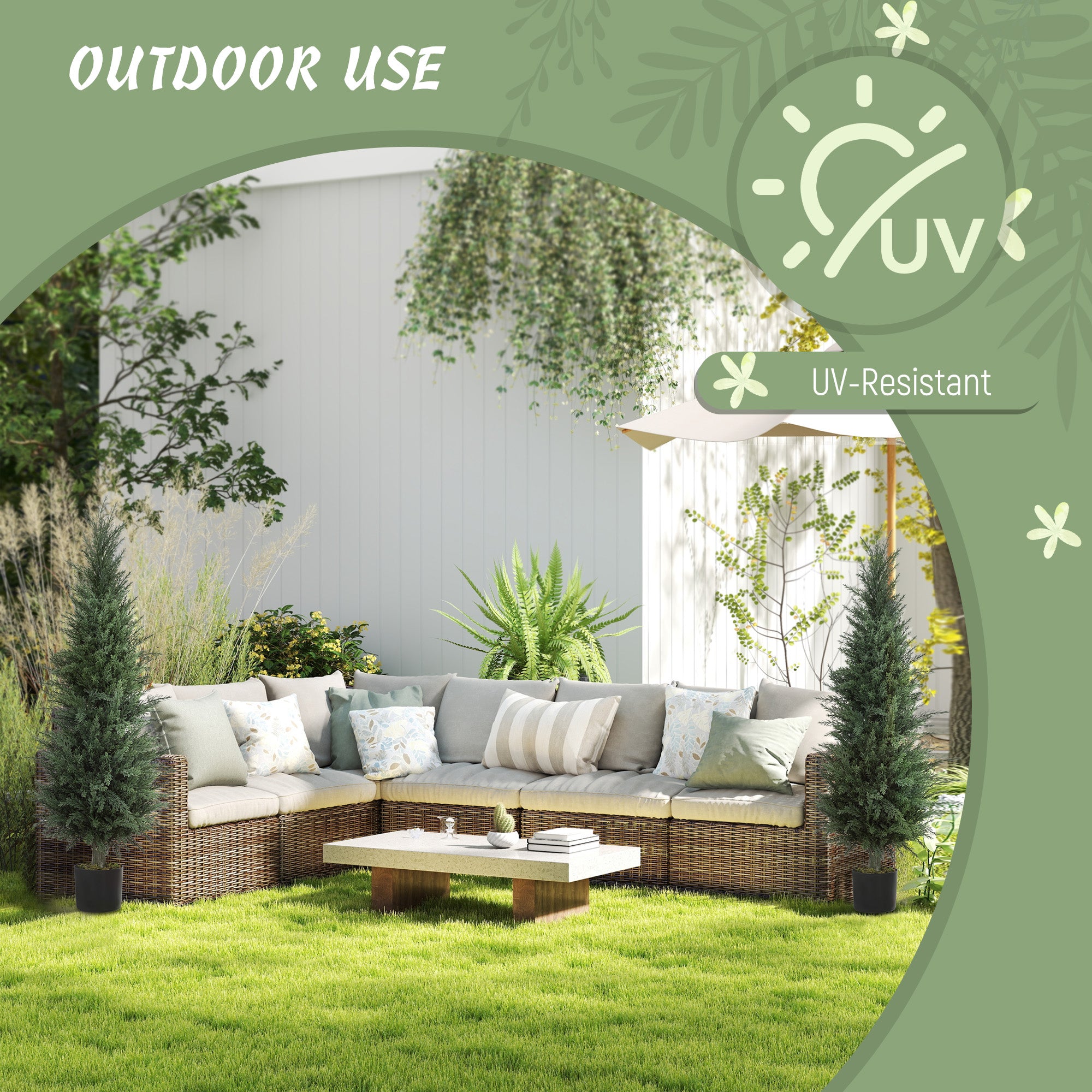 HOMCOM Set of 2 Decorative Artificial Plant, 120 cm Cypress Tree with 638 Leaves in Pot, UV-Resistant Plastic Fake Tree for Indoor Outdoor Home Office