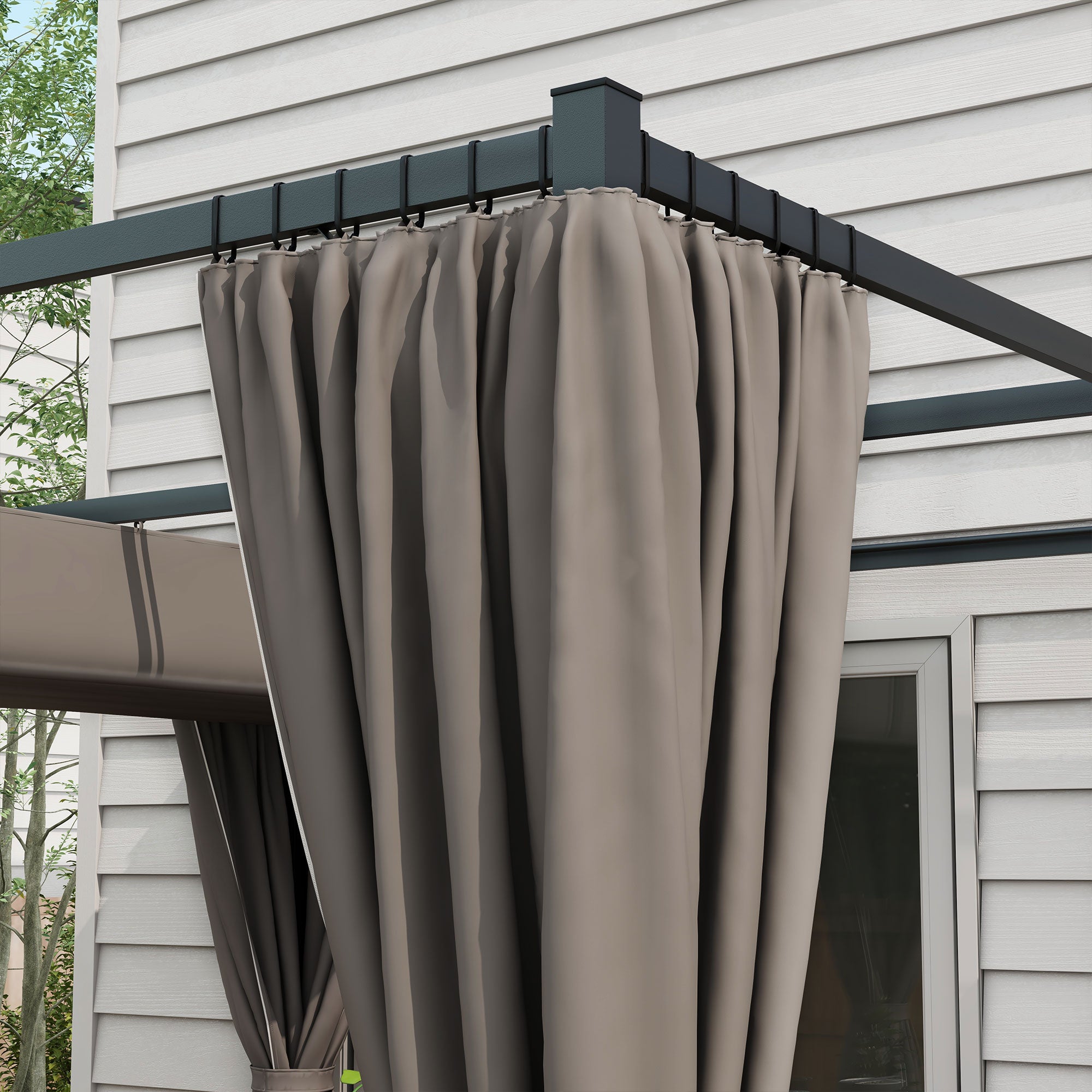 Outsunny 3 x 3m Moving Canopy Metal Pergola, with Curtains - Grey - North Peak Garden Furniture