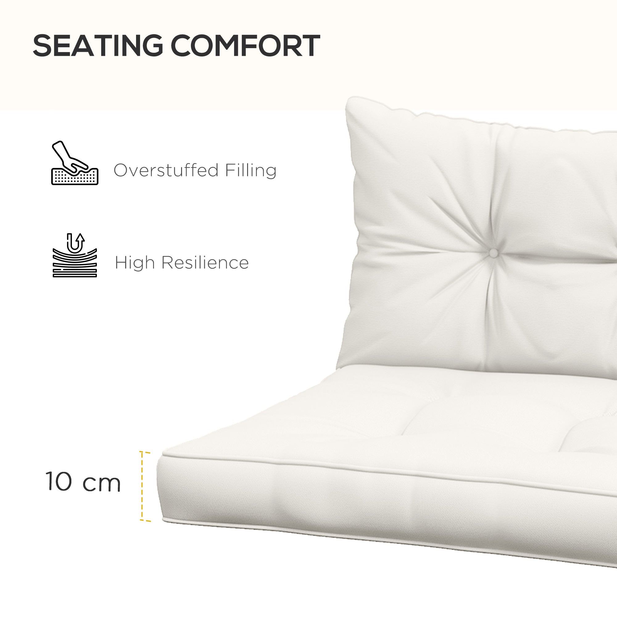 Outsunny 2-Piece Seat Cushions Back Pillows Replacement, Patio Chair Cushions Set for Indoor Outdoor, White - North Peak Garden Furniture