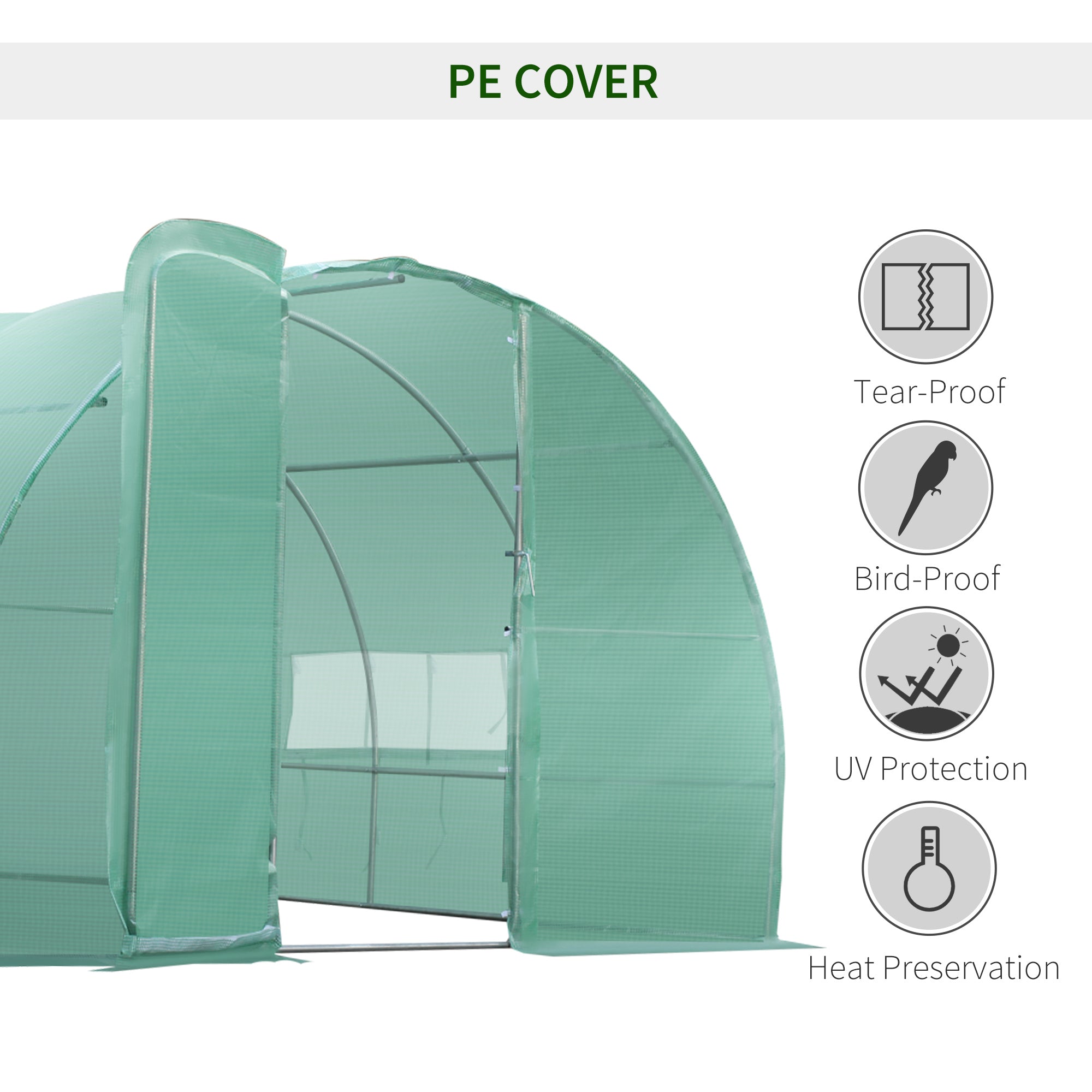 Outsunny Large Polytunnel Walk In Greenhouse, Plant Gardening Tunnel Green House with Metal Hinged Door, Galvanised Steel Frame & Mesh Windows, Green (3 x 6 m) - North Peak Garden Furniture