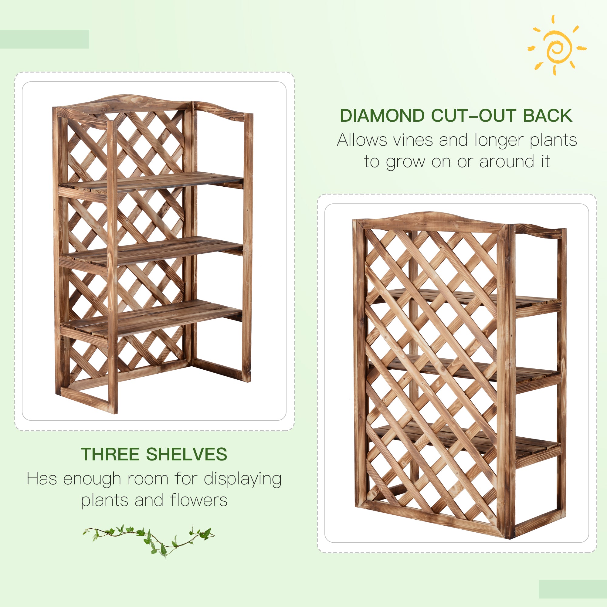 Outsunny 3-Tier Plant Pedestal: Wooden Display Shelving for Indoor & Outdoor Greenery, 75 x 38 x 120cm