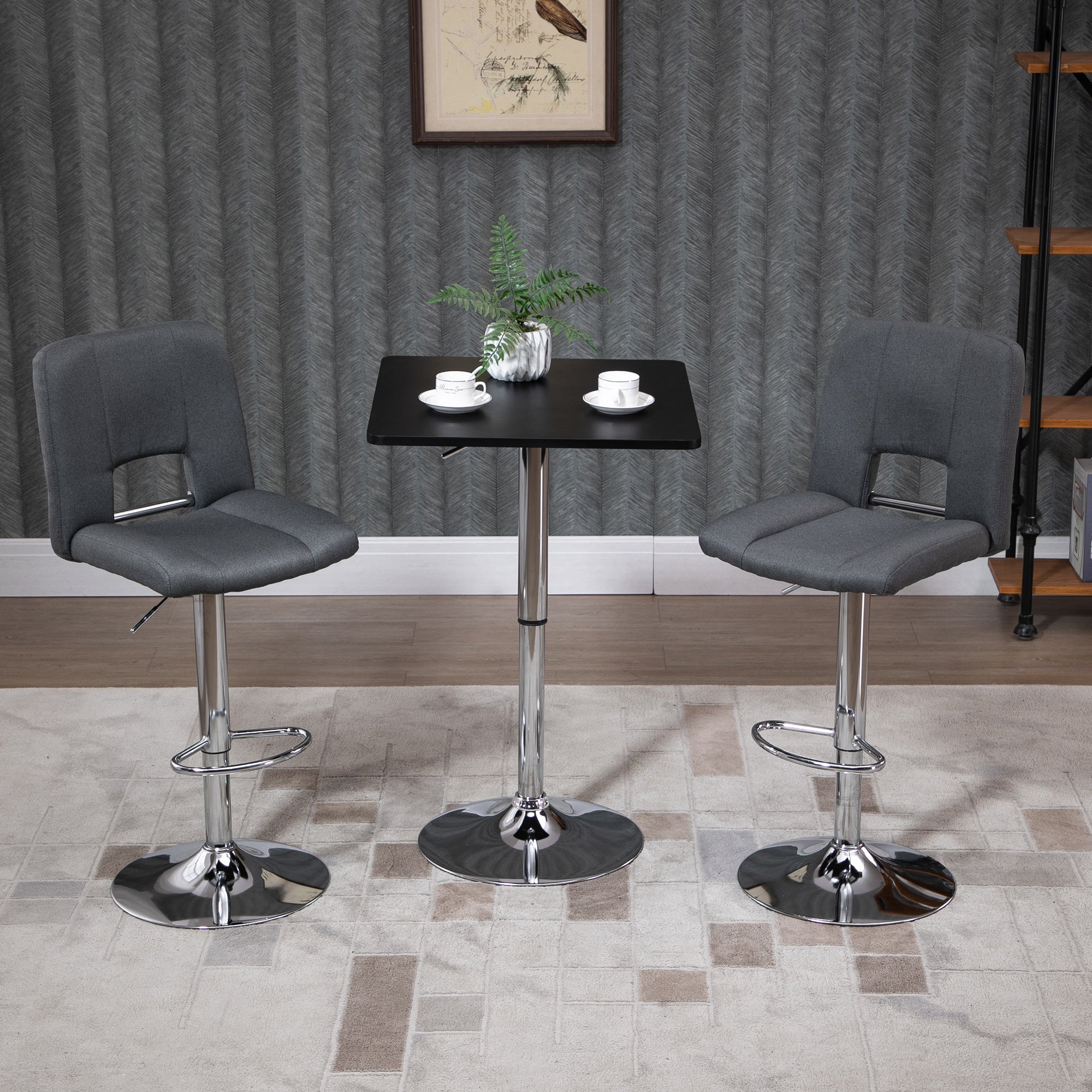 HOMCOM Modern Height Adjustable Counter Bar Table with 360° Swivel Tabletop and Electroplating Metal Base, Pub Desk for Living Room, Kitchen, Restaurant, Pub, Black and Silver - North Peak Garden Furniture