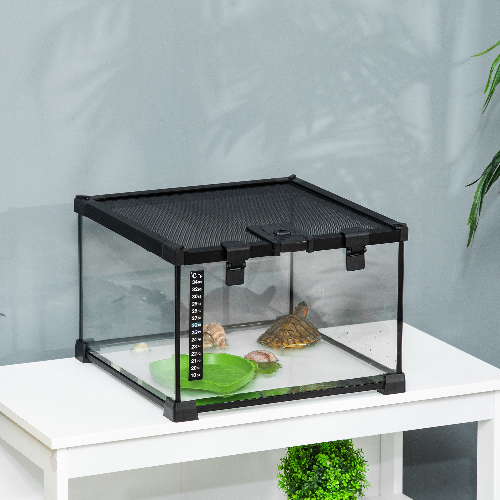 PawHut Glass Reptile Terrarium Insect Breeding Tank Vivarium Habitats with Thermometer for Lizards, Horned Frogs, Snakes, Spiders - Small 30 x 30 x 20cm - North Peak Garden Furniture