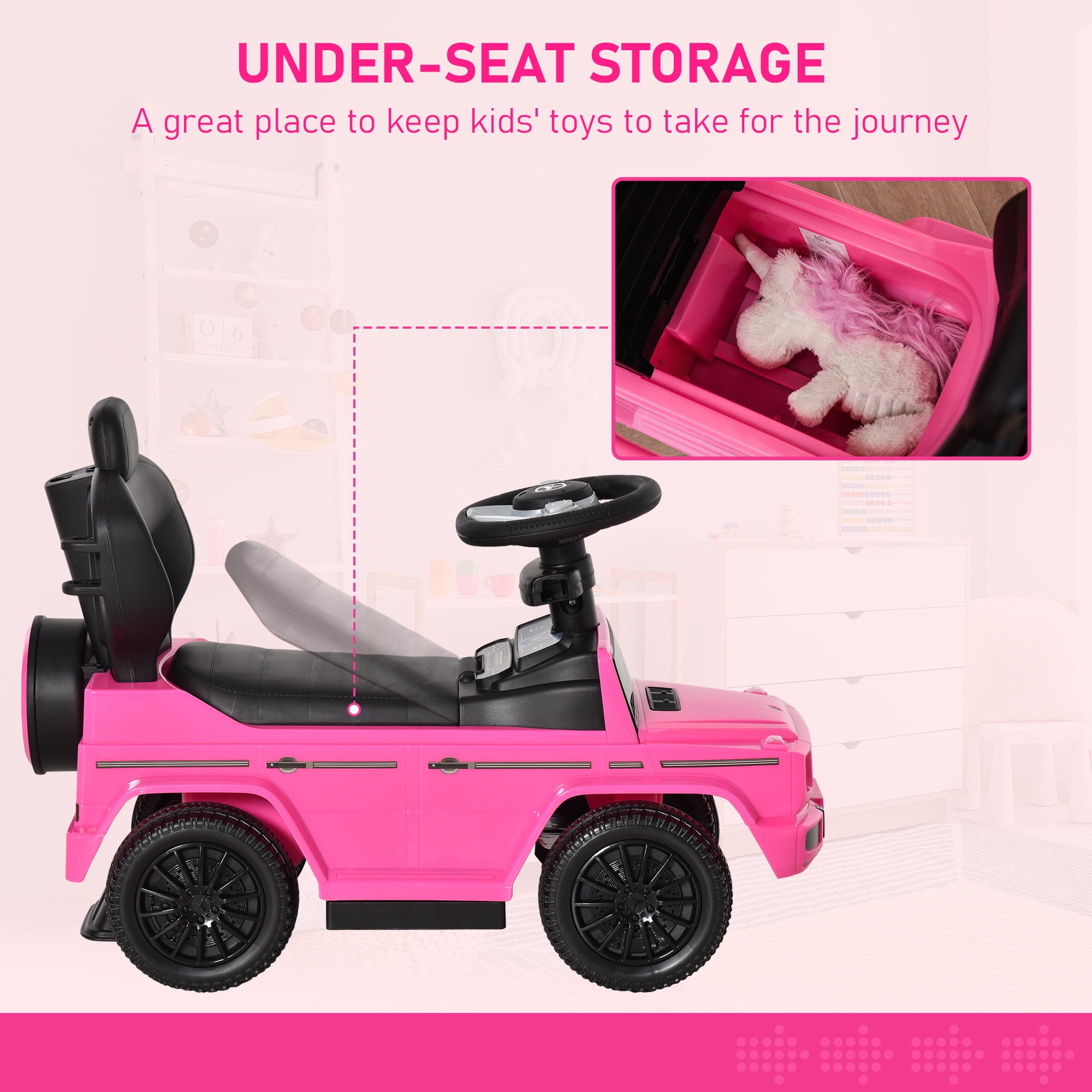 HOMCOM 3 in 1 Kids Children Ride on Push Car Toddler Sliding Car G350 Licensed Walker Foot to Floor Slider Push-Along with Horn Steering Wheel NO POWER Manual, Pink - North Peak Garden Furniture