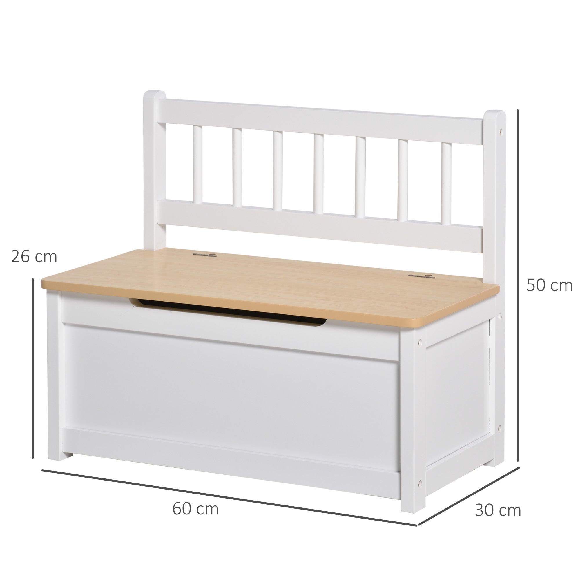 HOMCOM 2 In 1 Wooden Toy Box, Seat Storage Bench, Storage Chest Cabinet Organiser, with Safety Pneumatic Rod