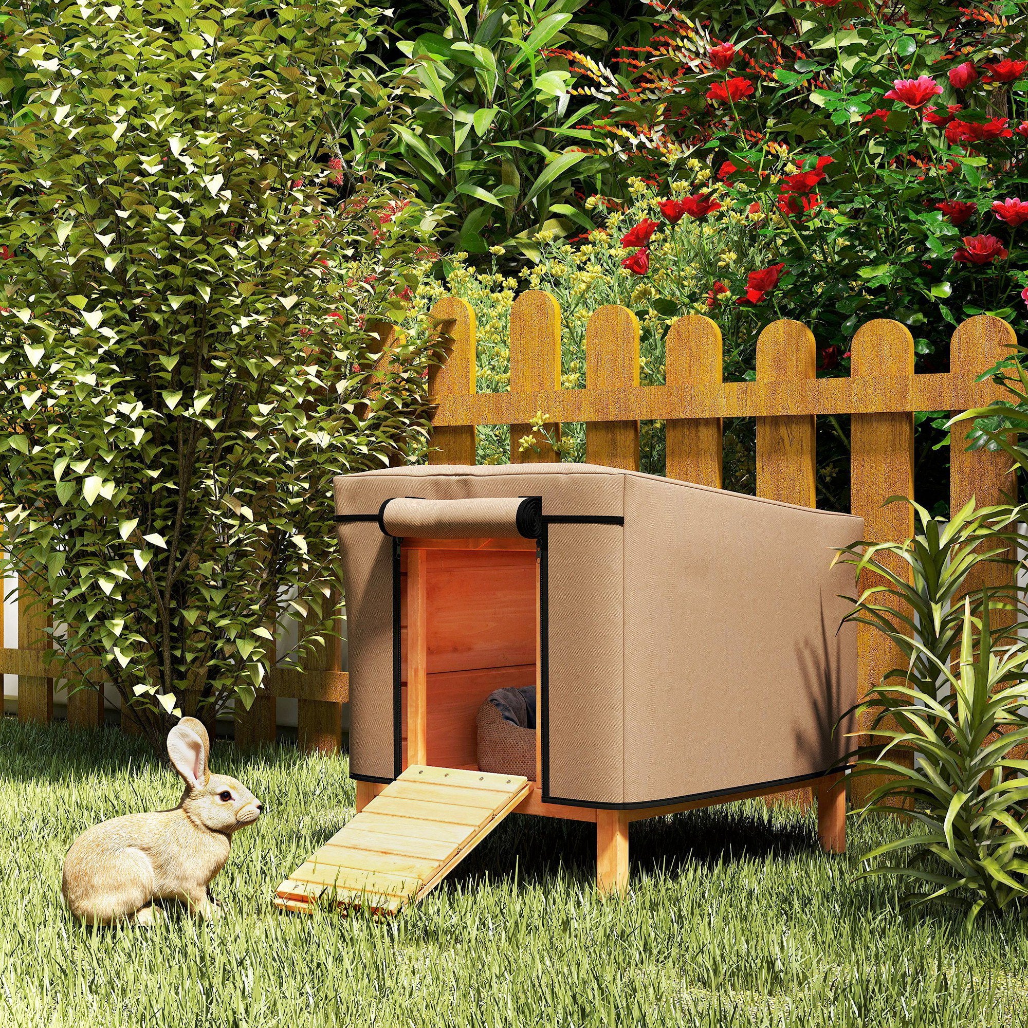 PawHut Waterproof Rabbit Hutch Cover for X-D2-0047 and Similar Model Rabbit Hutch, 43 x 52 x 37 cm, Brown - North Peak Garden Furniture
