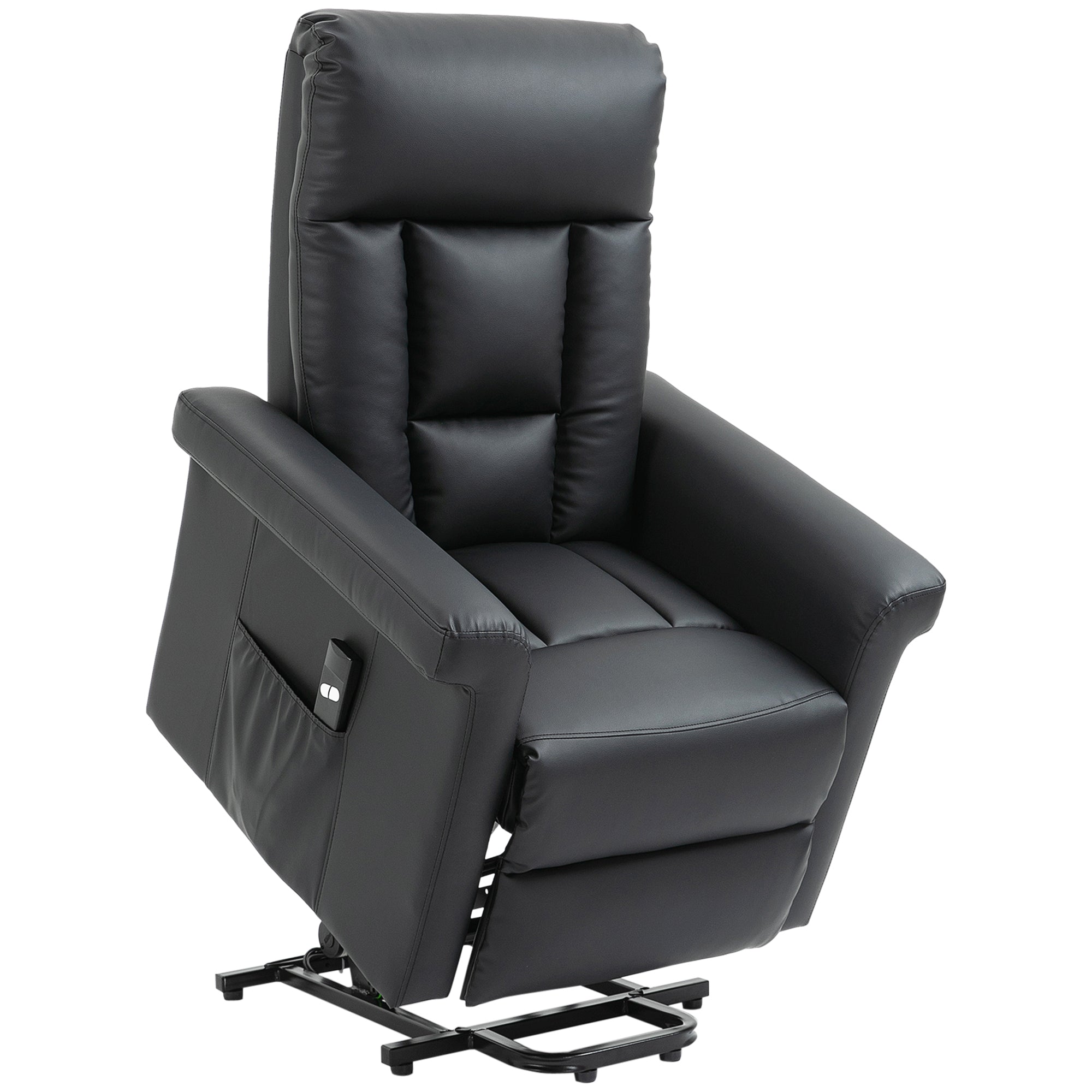 HOMCOM Power Lift Chair, PU Leather Recliner Sofa Chair for Elderly with Remote Control, Side Pocket, Black - North Peak Garden Furniture