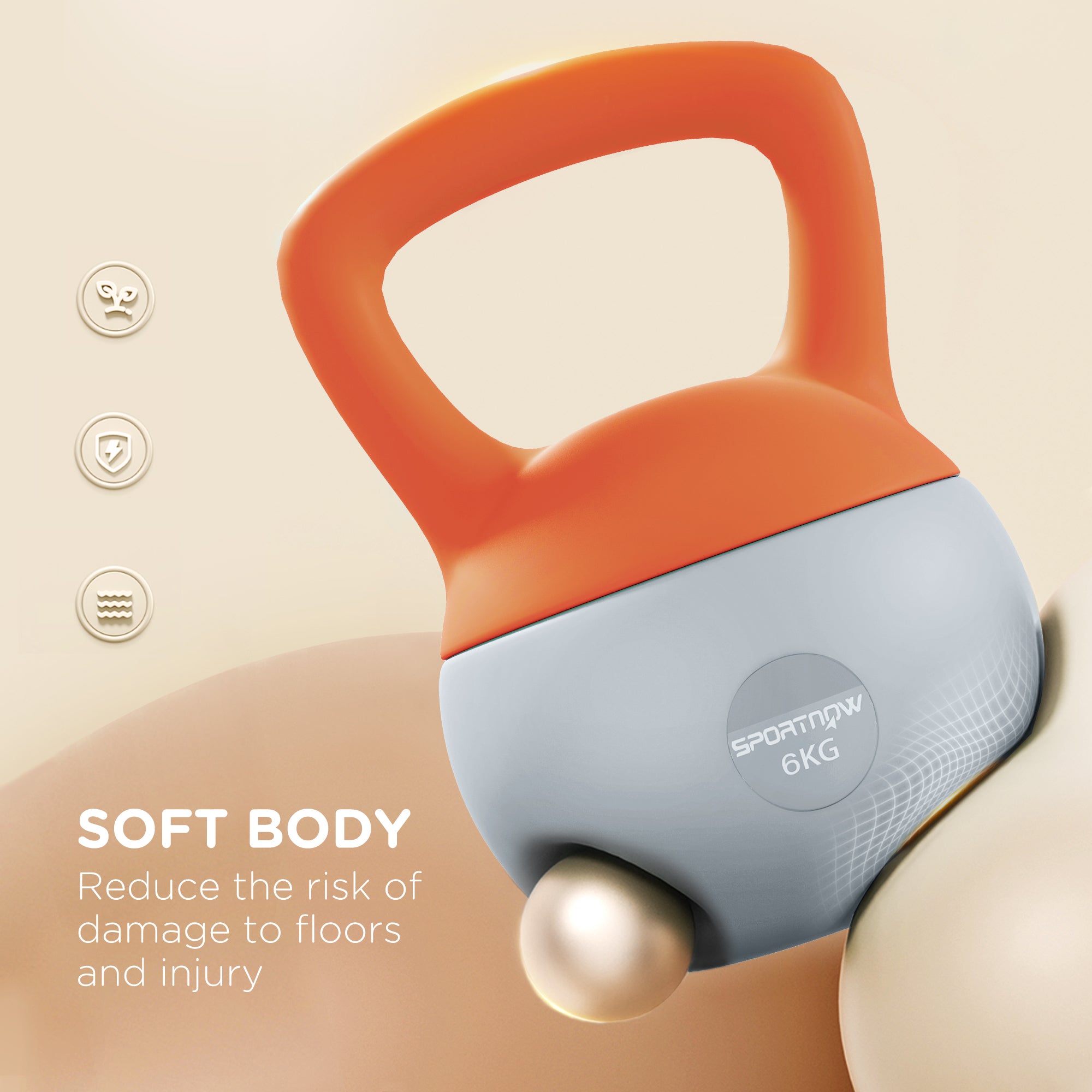 SPORTNOW Soft Kettlebell, 6kg Kettle Bell with Non-Slip Handle for Home Gym Weight Lifting and Strength Training, Orange and Grey - North Peak Garden Furniture