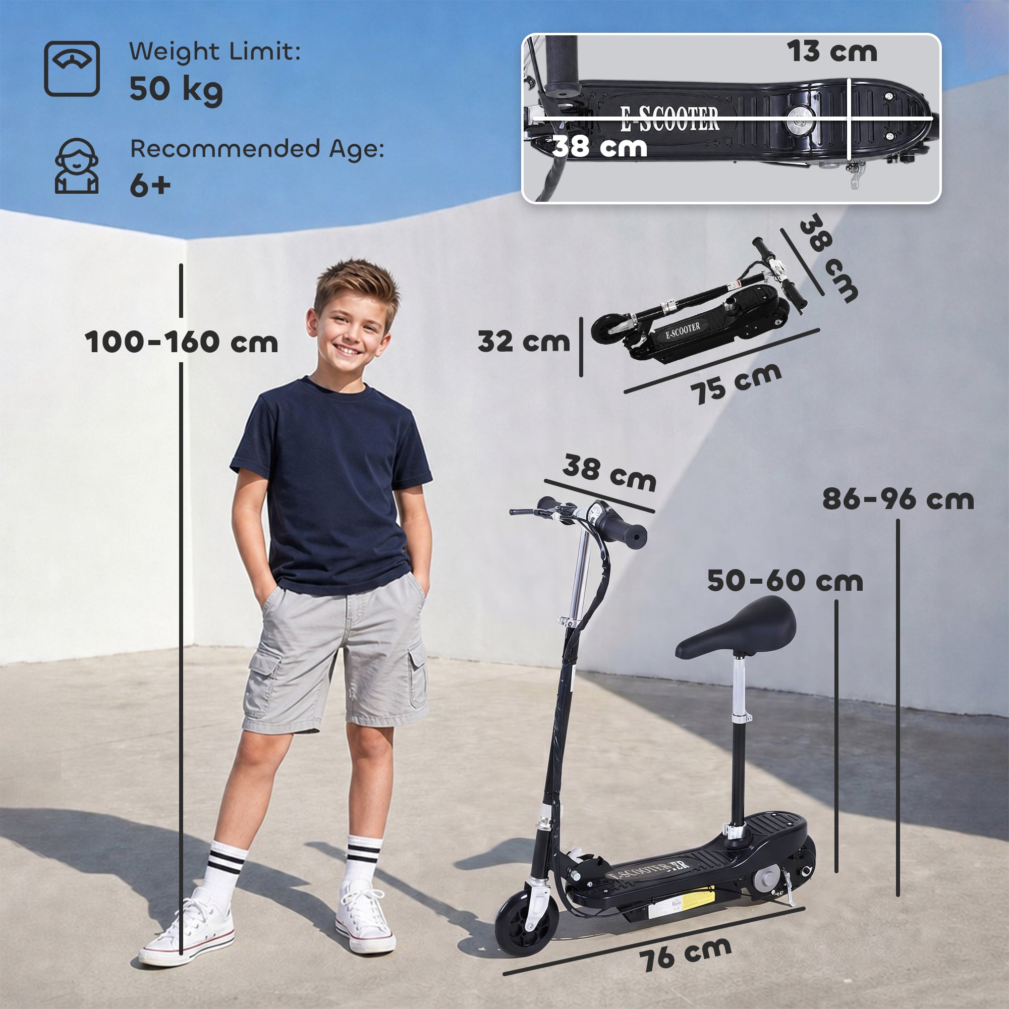 HOMCOM Outdoor Ride On Powered Scooter Sporting Toy 120W Motor Bike 2 x 12V Battery - Black
