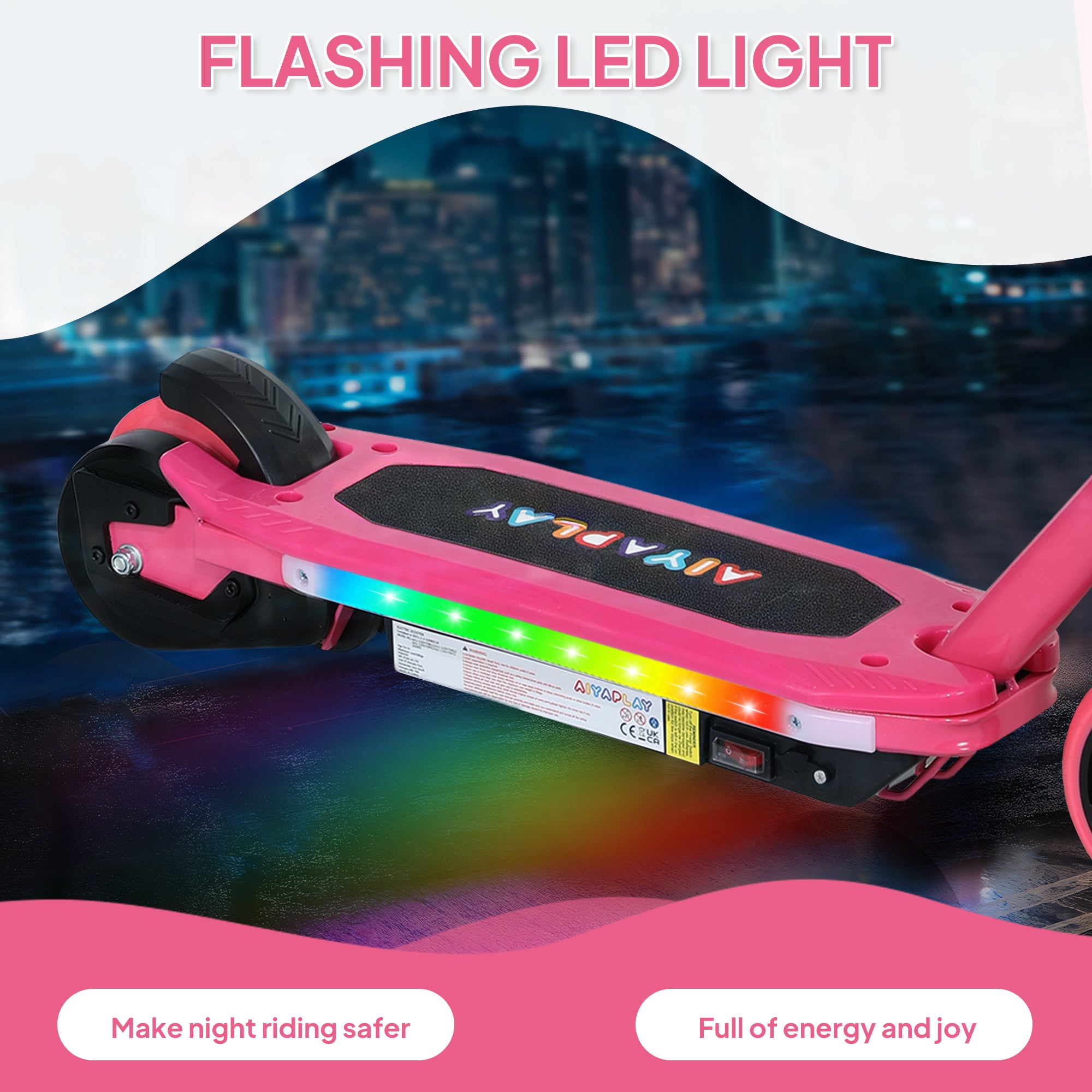 AIYAPLAY Electric Scooter for Ages 6-14, with Colourful Light and Electric Brake, Electric Scooter E Scooter, Up to 10 KM/H & 8 KM, Pink - North Peak Garden Furniture