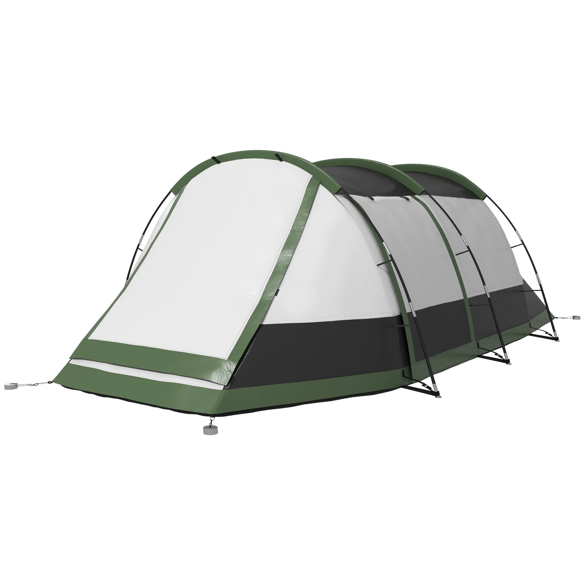 Outsunny Three-Man Camping Tent, with Two Rooms and Porch - Green