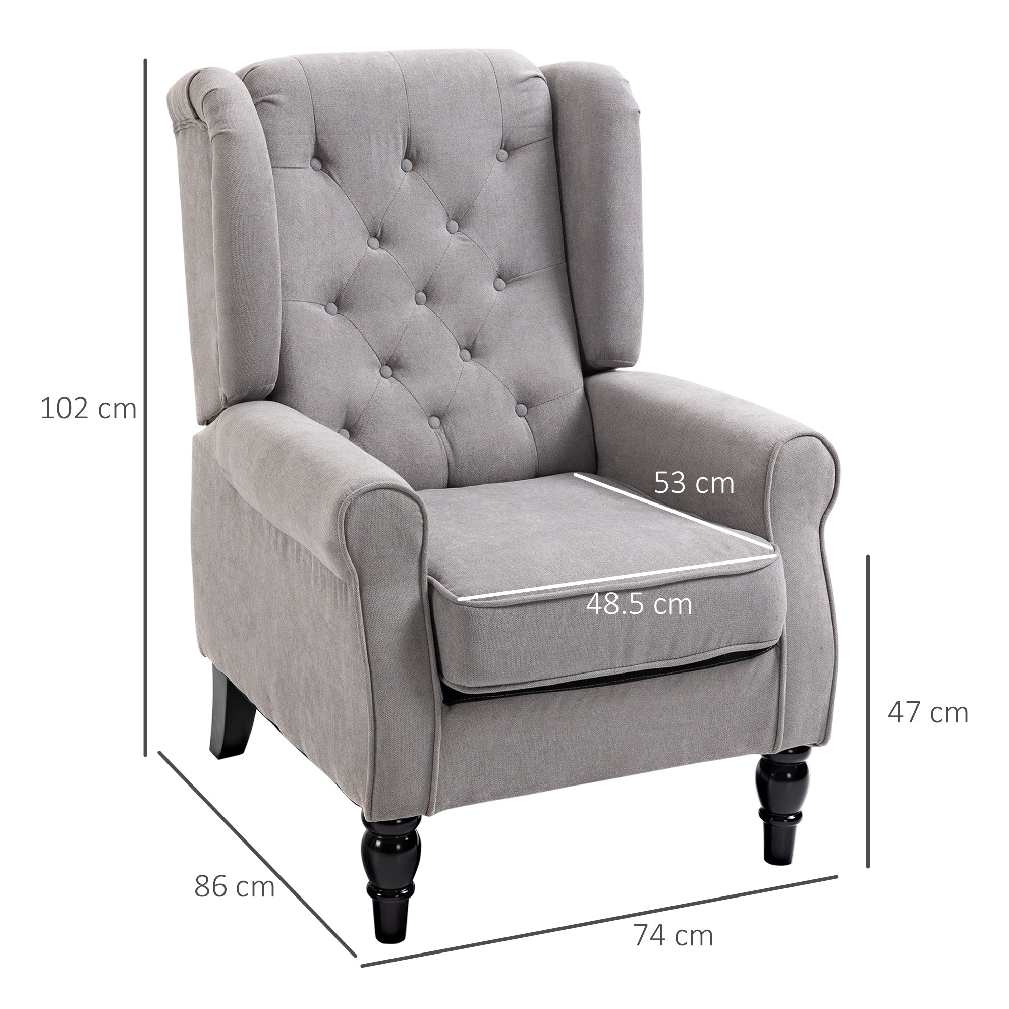 HOMCOM Retro Accent Chair, Wingback Armchair with Wood Frame Button Tufted Design for Living Room Bedroom, Grey - North Peak Garden Furniture