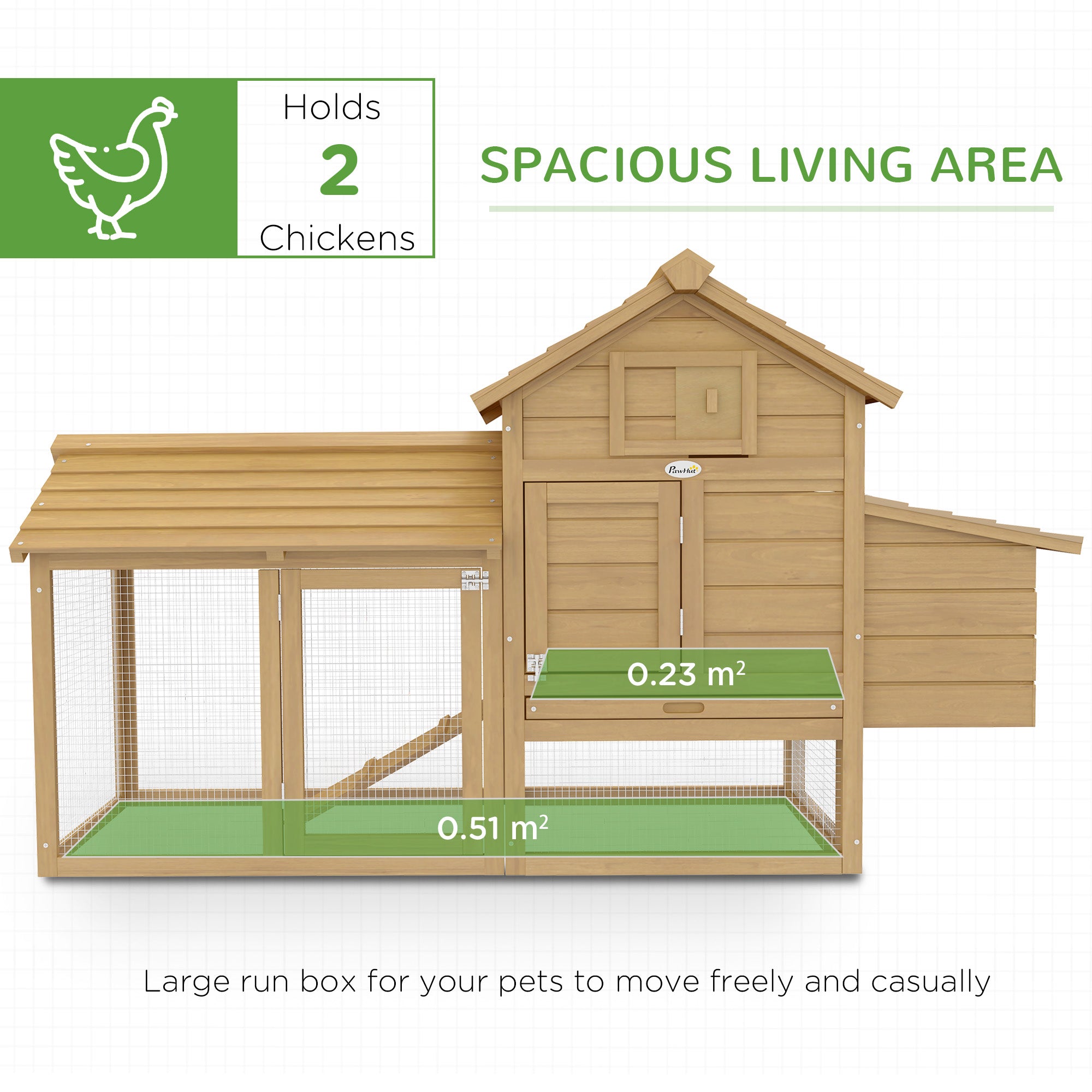 PawHut Small Chicken Coop with Run Hen House Poultry Coops Cages Nesting Box Wood 150.5 x 54 x 87cm - North Peak Garden Furniture