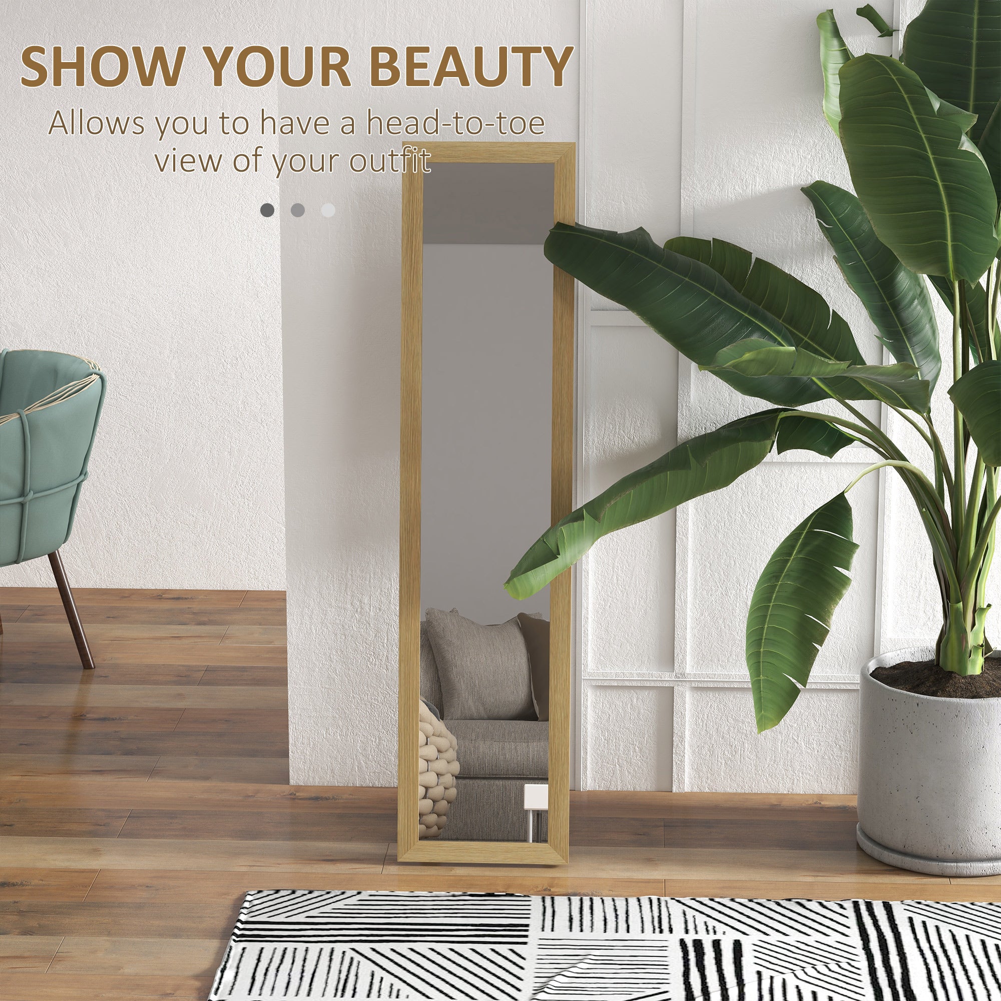 HOMCOM Rustic Full Length Mirror, Hanging and Freestanding Floor Mirror, Farmhouse Decorative Wall Mirror, for Living Room, Bedroom, 157 cm, Natural - North Peak Garden Furniture