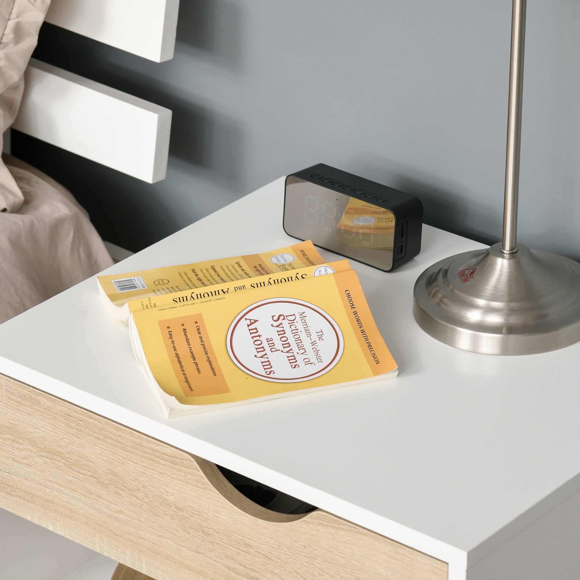 HOMCOM Bedside Table with Drawer and Shelf, Modern Nightstand, End Table for Bedroom, Living Room, White - North Peak Garden Furniture