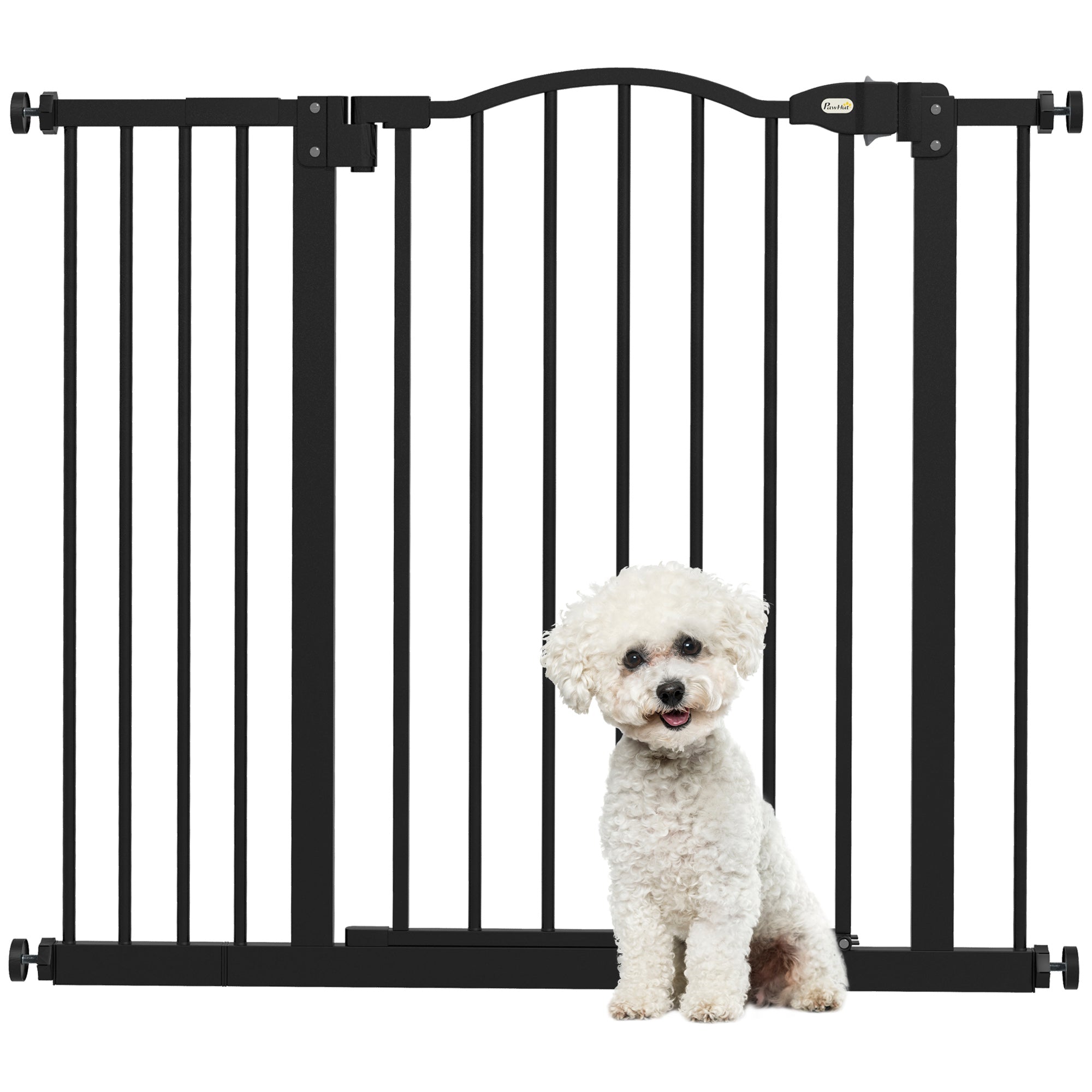 PawHut Metal 74-94cm Adjustable Pet Gate Safety Barrier w/ Auto-Close Door Black - North Peak Garden Furniture