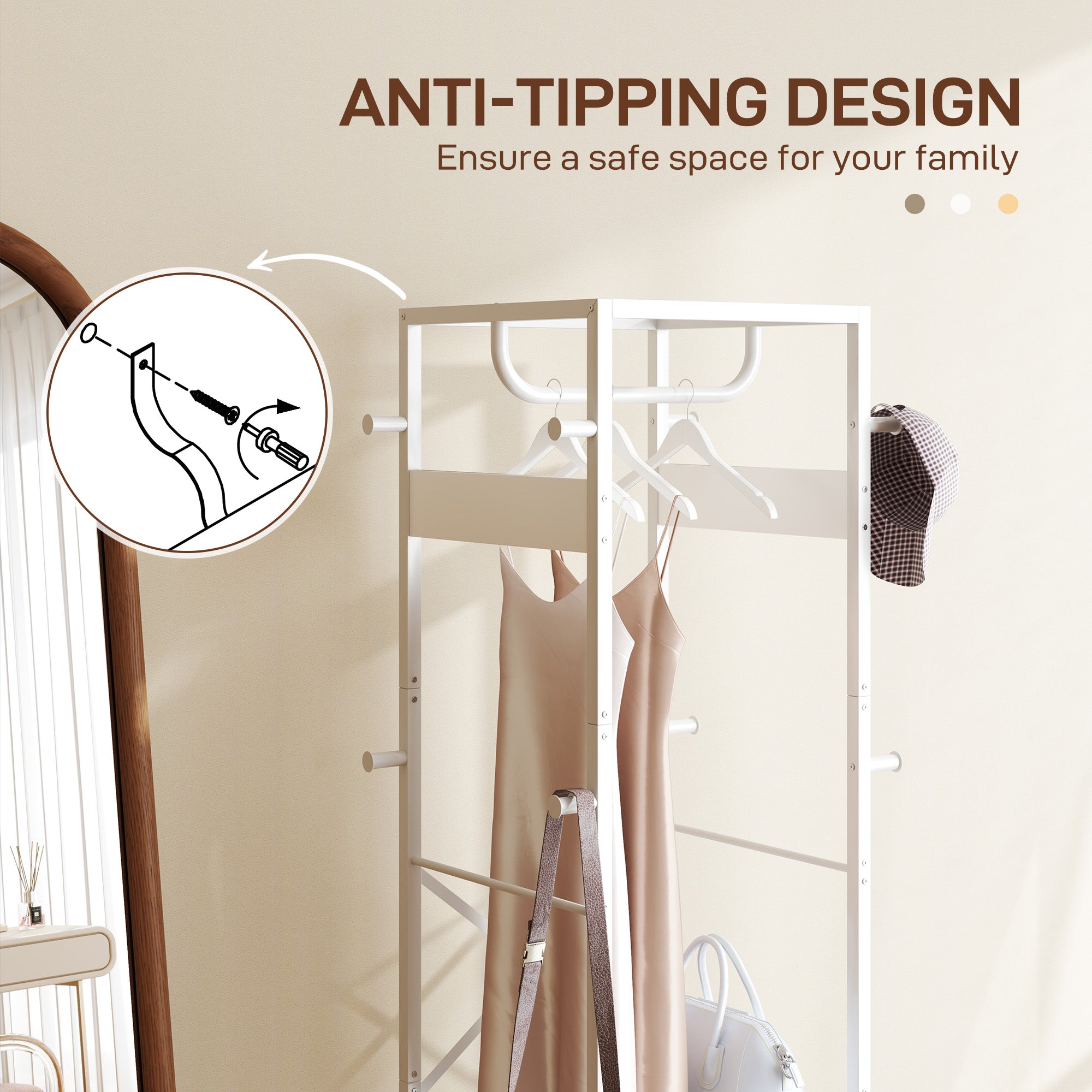 HOMCOM Multi-Storage Clothes Rack - White - North Peak Garden Furniture