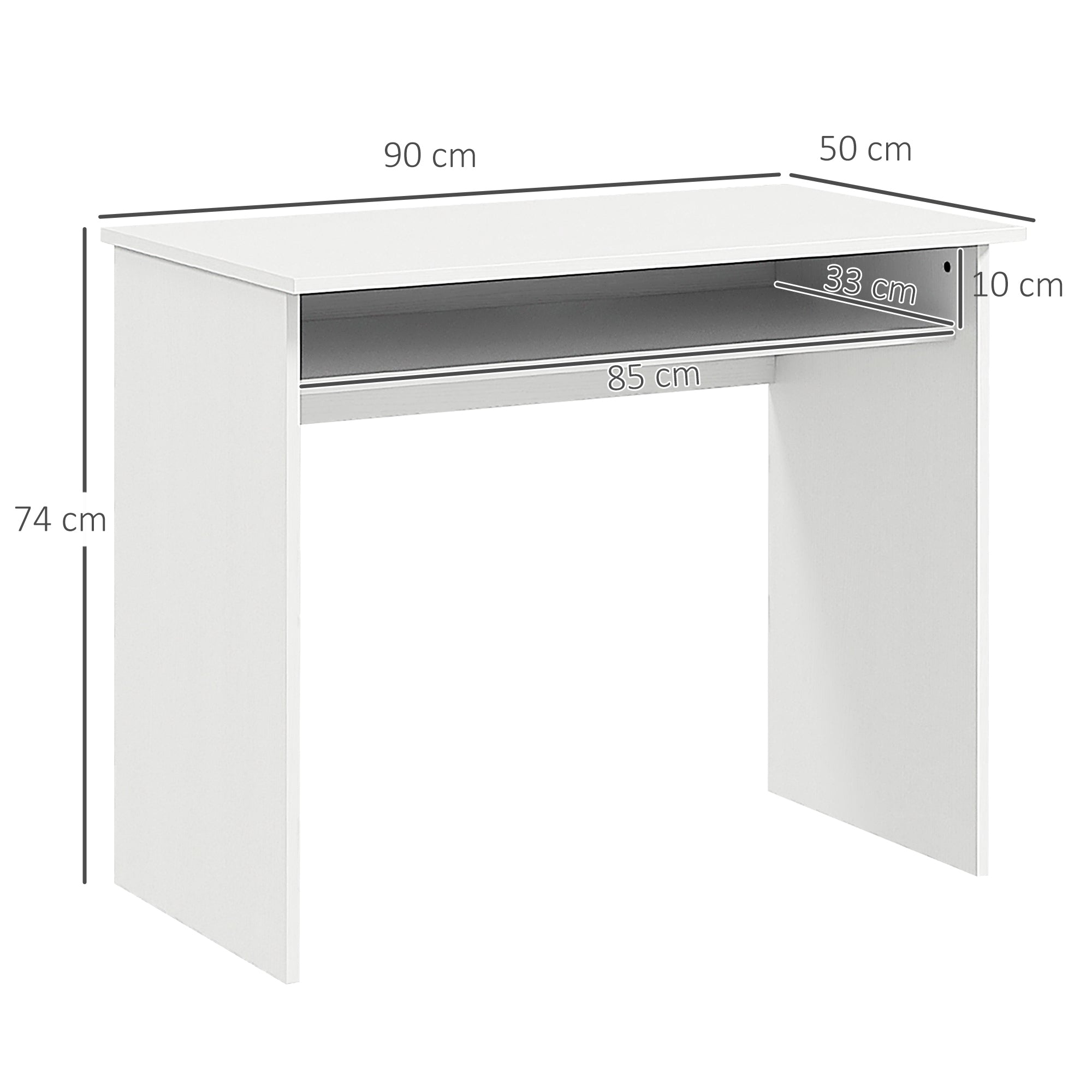 HOMCOM Modern Computer Desk, Home Office Table, Small Writing Desk with Storage Shelf, 90 x 50cm, White Wood Grain - North Peak Garden Furniture