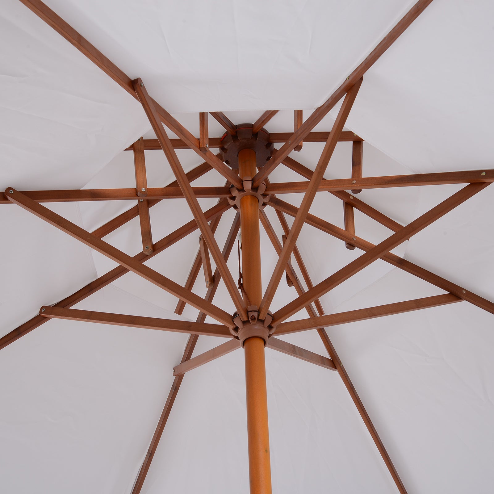 Outsunny 2.7m Elegant Wooden Frame Parasol Umbrella - Cream White - North Peak Garden Furniture