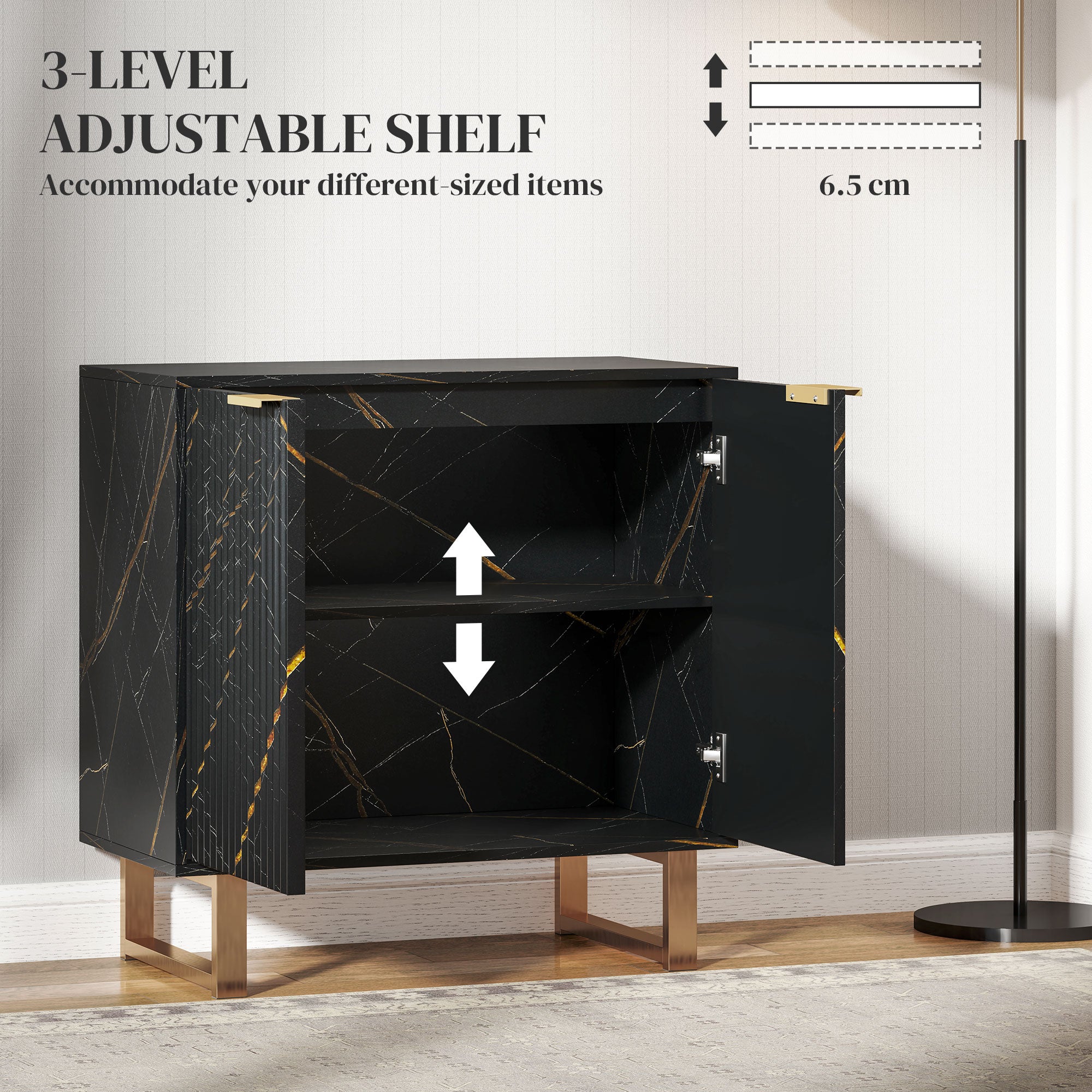 HOMCOM Elegant Storage Sideboard - Black/Gold-Tone - North Peak Garden Furniture