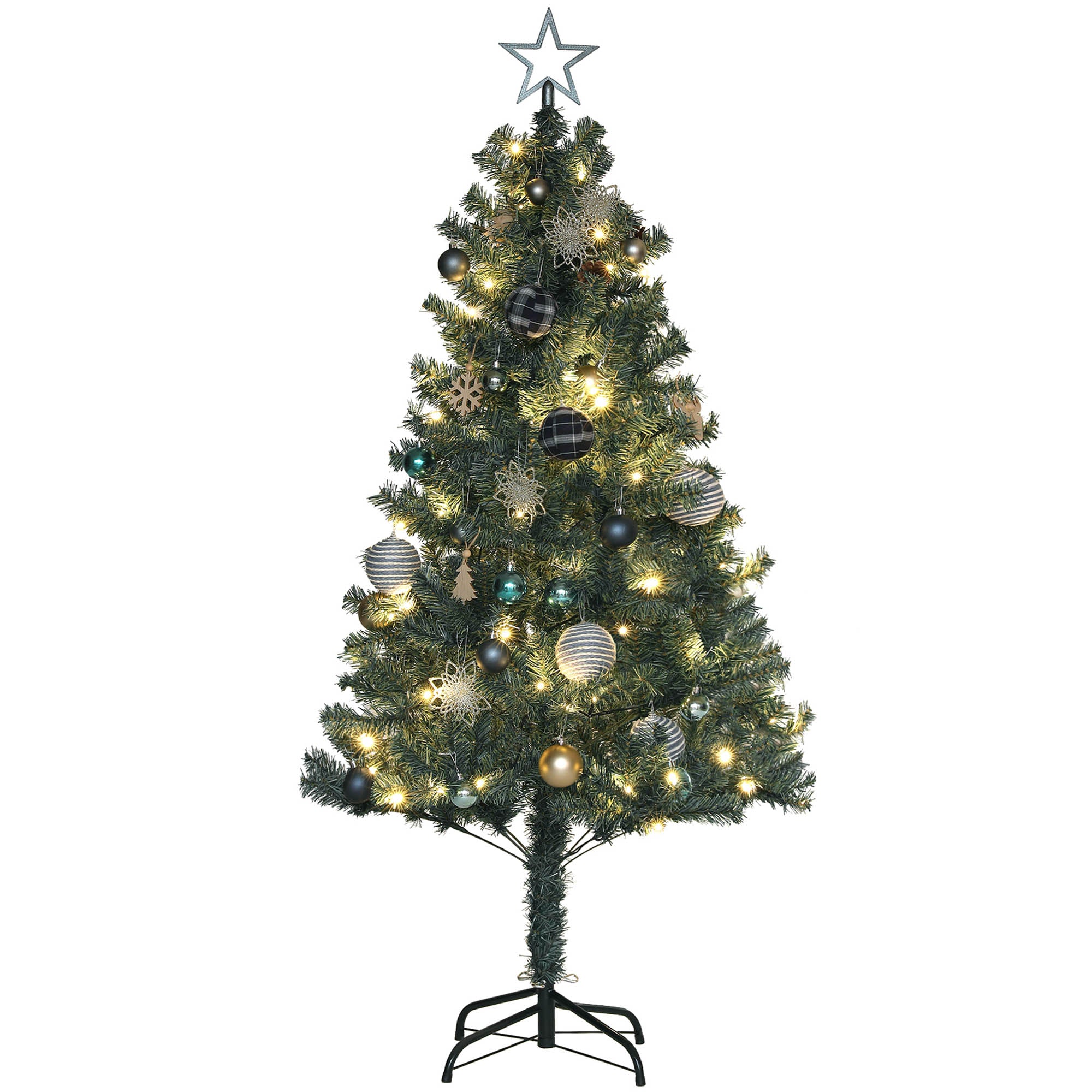 HOMCOM 5ft Pre-Lit and Xmas Tree with Decorations