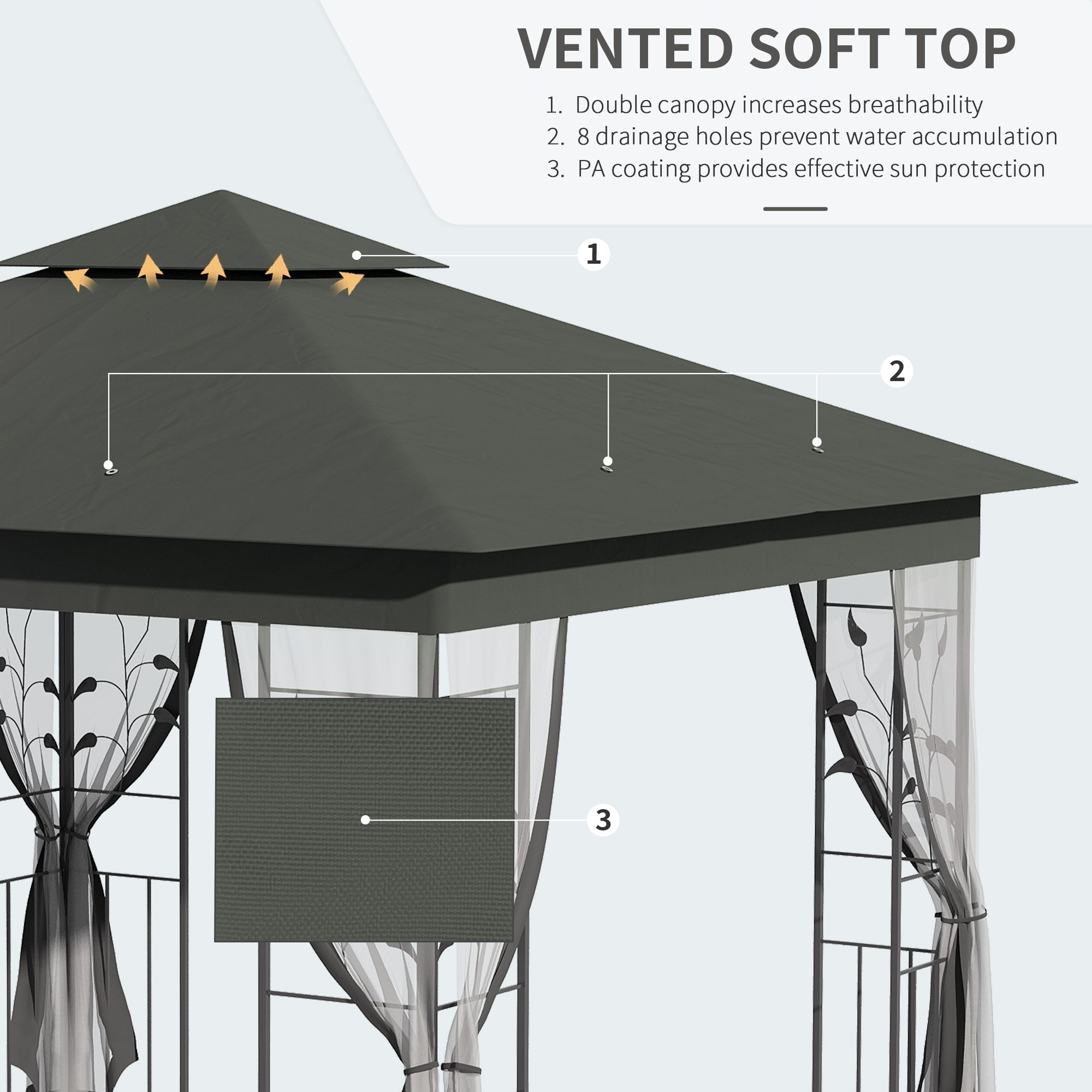 Outsunny 3 x 3(m) Steel Frame Double Roof Garden Gazebo - Grey - North Peak Garden Furniture