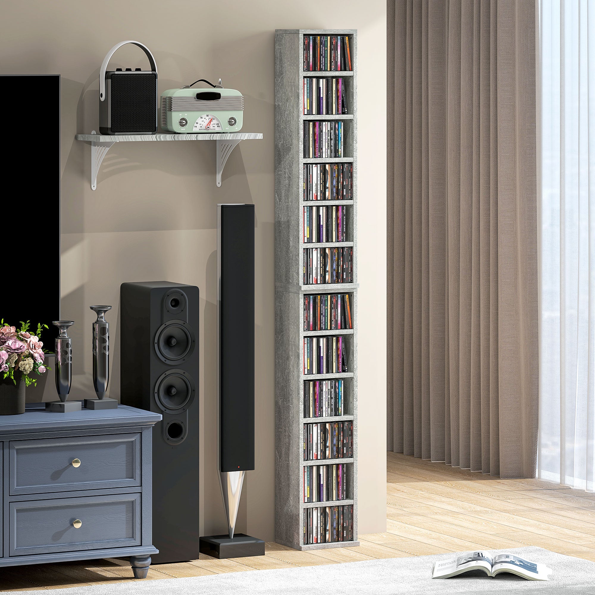 HOMCOM Set of Two 102 CD Storage Units - Cement Grey - North Peak Garden Furniture