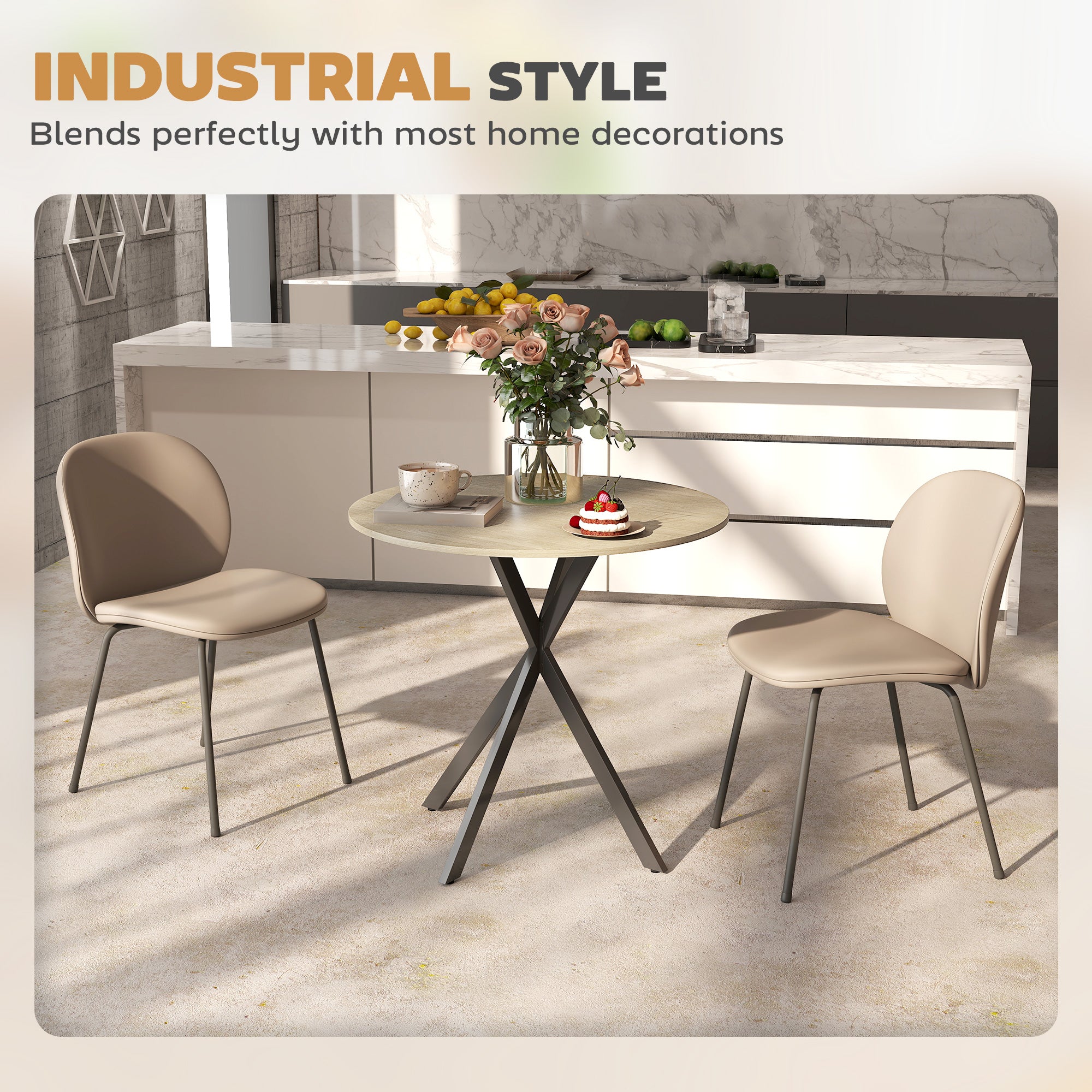 HOMCOM 80cm Industrial Round Dining Table - Oak - North Peak Garden Furniture