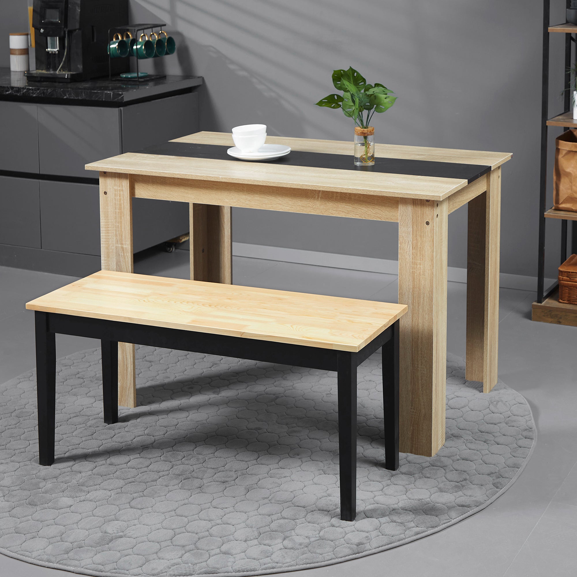 HOMCOM 102 cm Wood Dining Bench for 2 People, Wooden Bench for Kitchen, Dining Room, Entryway, Black - North Peak Garden Furniture