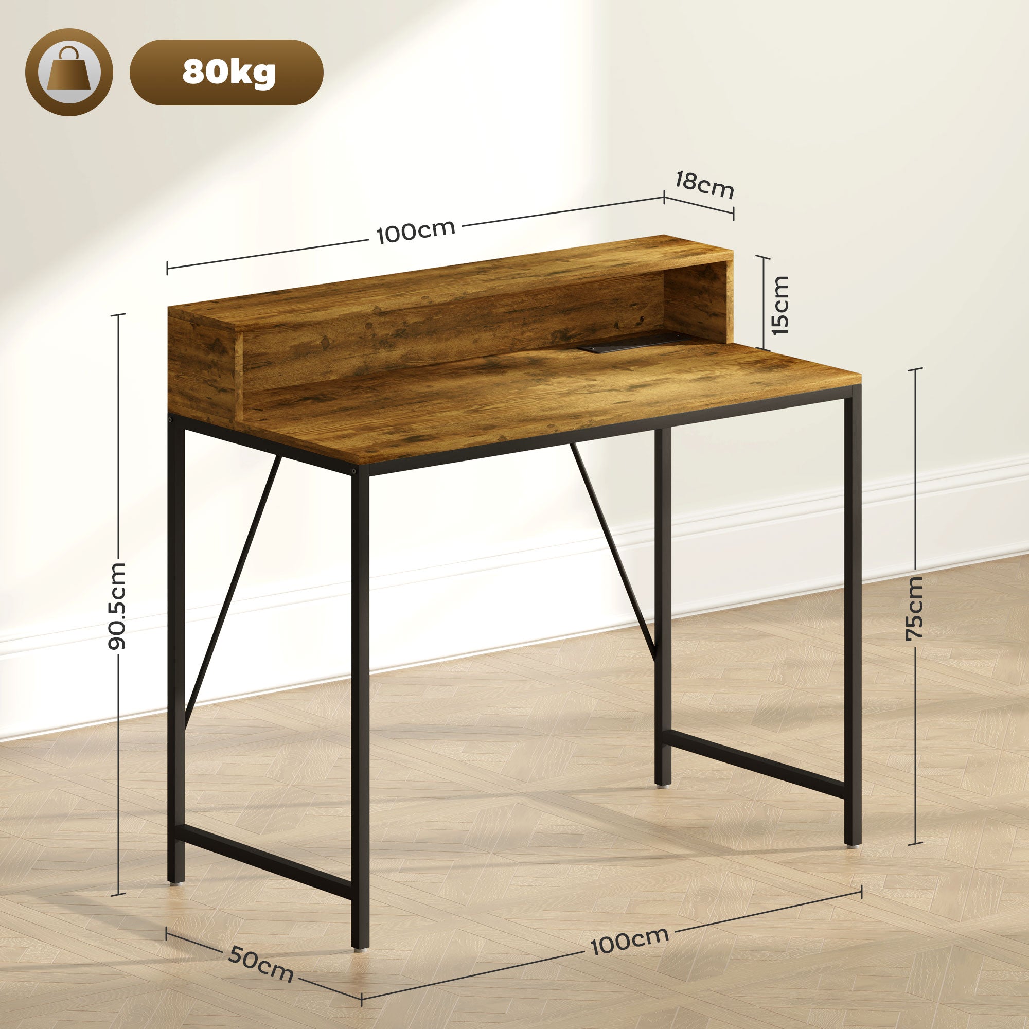 HOMCOM Computer Desk with LED Lights and Power Outlets, Gaming Desk with Monitor Stand, Computer Table with Remote for Home Office Study, Rustic Brown - North Peak Garden Furniture