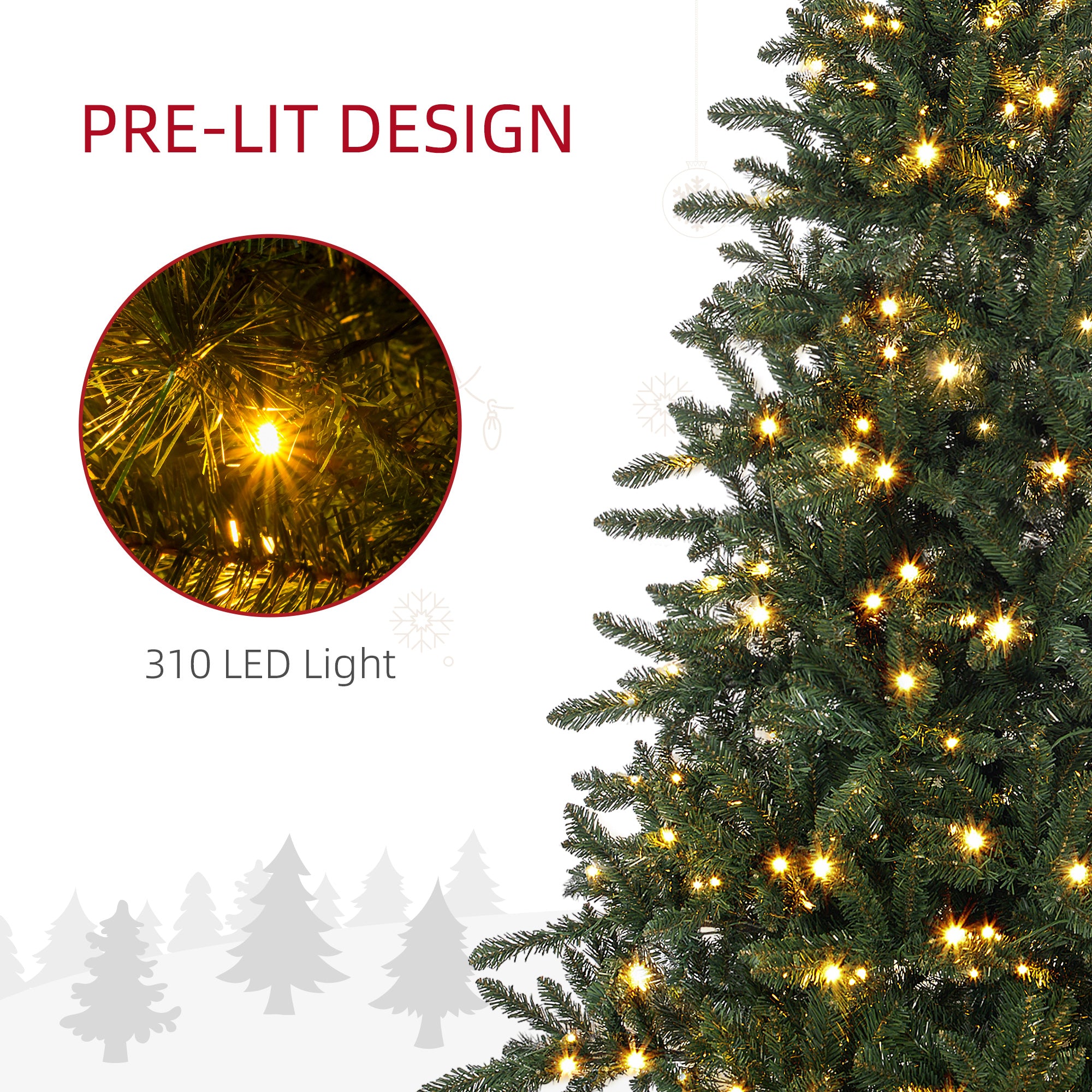 HOMCOM 6ft White Light Artificial Christmas Tree - North Peak Garden Furniture