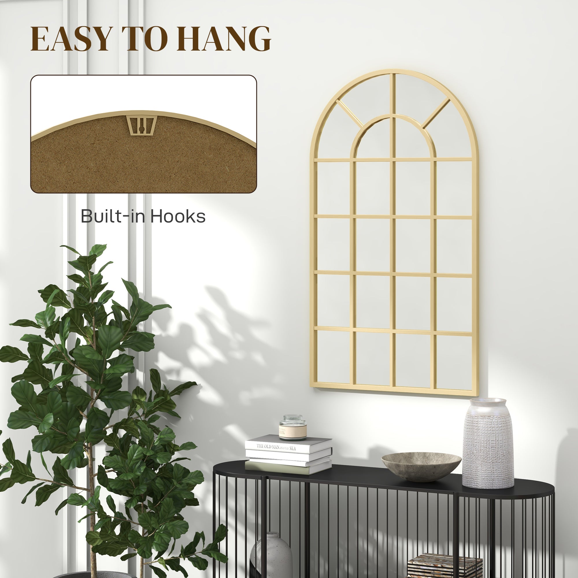 HOMCOM 110 x 65 cm Arched Decorative Wall Mirror for Bedroom Living Room, Modern Window Bathroom Mirror for Home Decor