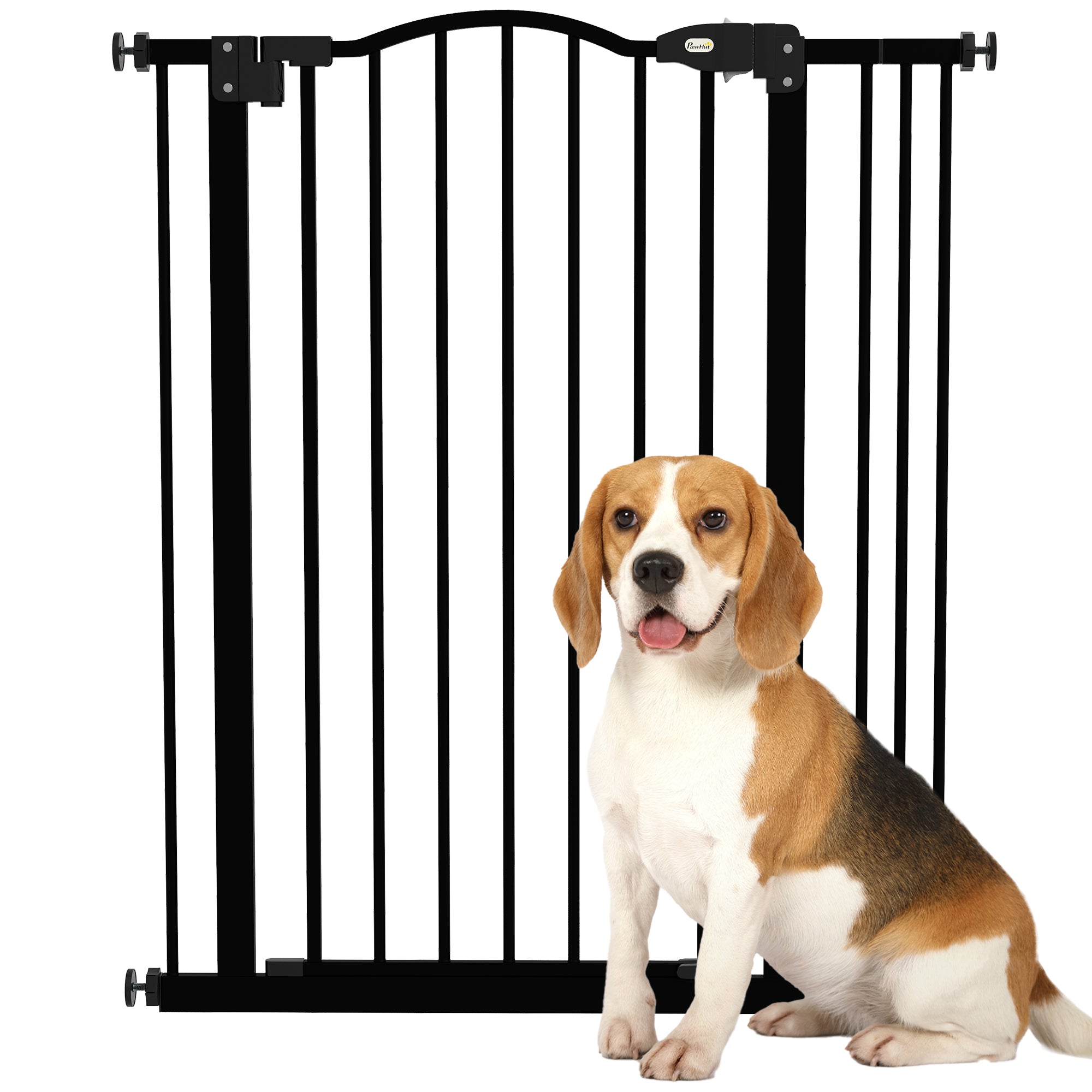 PawHut Metal Pet Safety Gate Dog Gate Folding Fence 74-87cm, Black - North Peak Garden Furniture