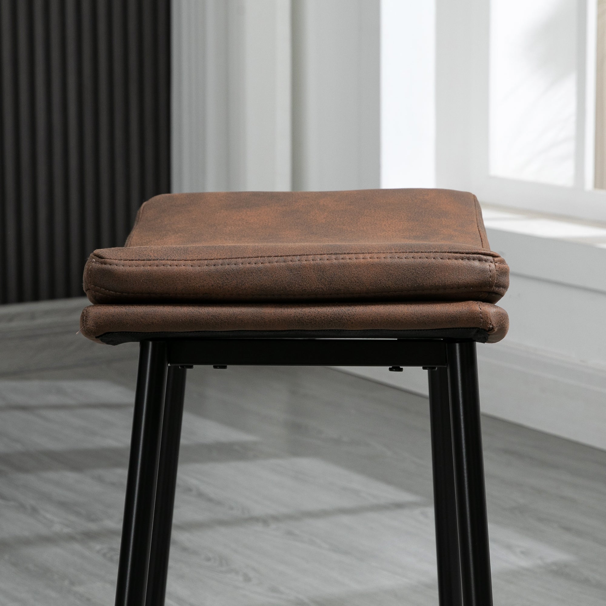 HOMCOM Breakfast Bar Stools Set of 2, Microfibre Upholstered Barstools, Industrial Bar Chairs with Curved Seat and Steel Frame for Dining Room, Kitchen, Brown - North Peak Garden Furniture