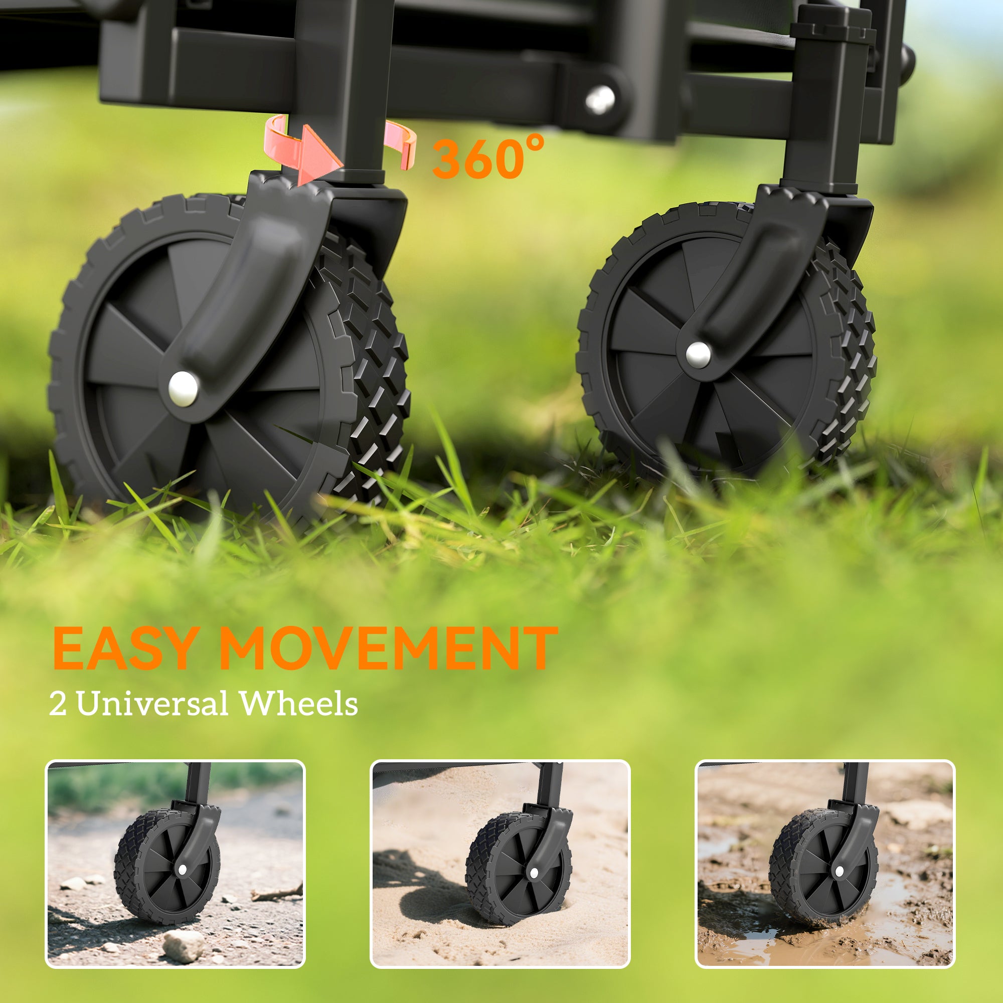 Outsunny 41L Festival Trolley on Wheels, Compact Garden Folding Trolley Cart, 60kg Heavy Duty Collapsible Foldable Wagon with Adjustable Handle and Carrying Bag for Beach, Camping, Festival, Black