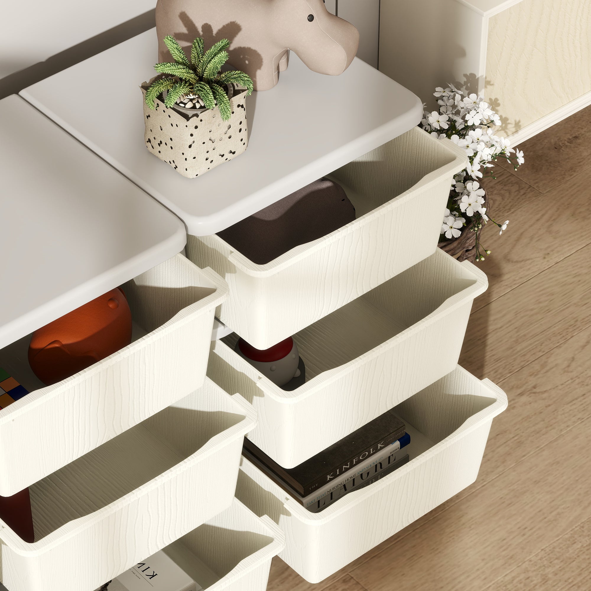 HOMCOM Kids Storage Unit, with Nine Drawers - Cream