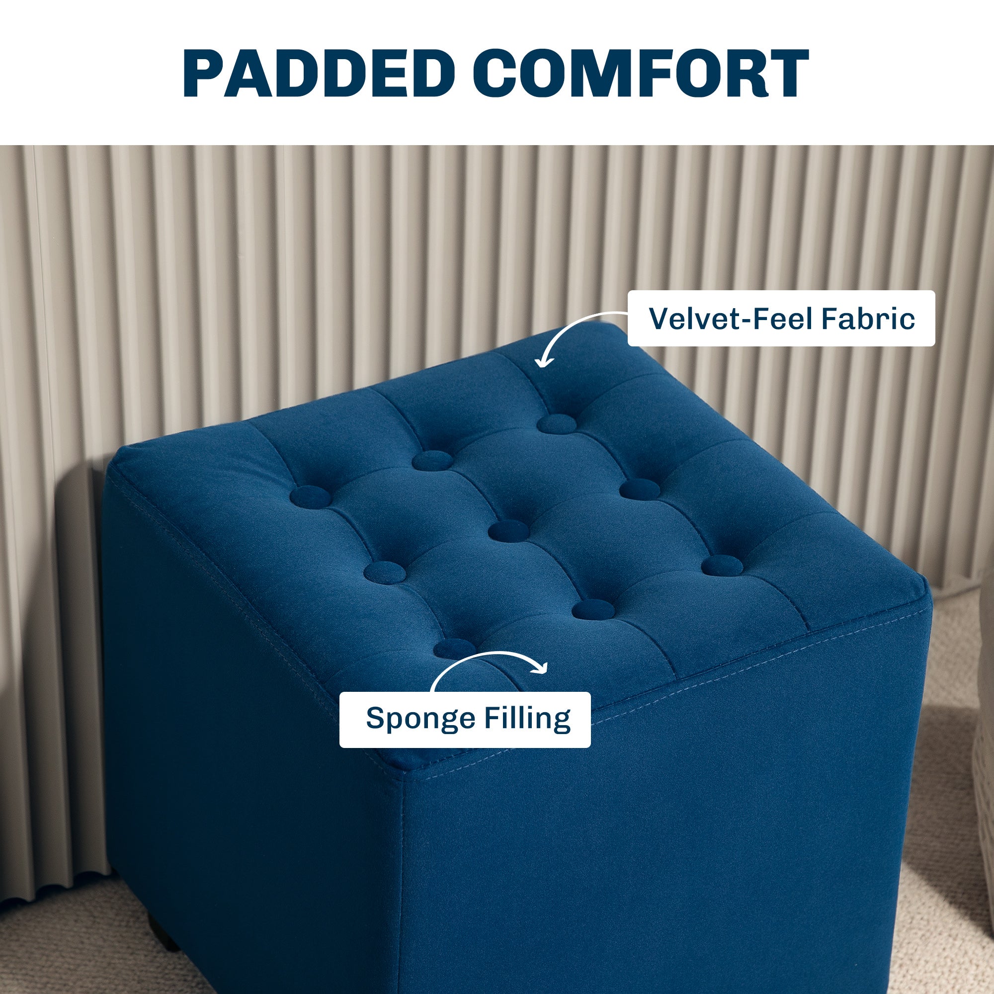 HOMCOM Velvet-Feel Square Ottoman - Blue - North Peak Garden Furniture