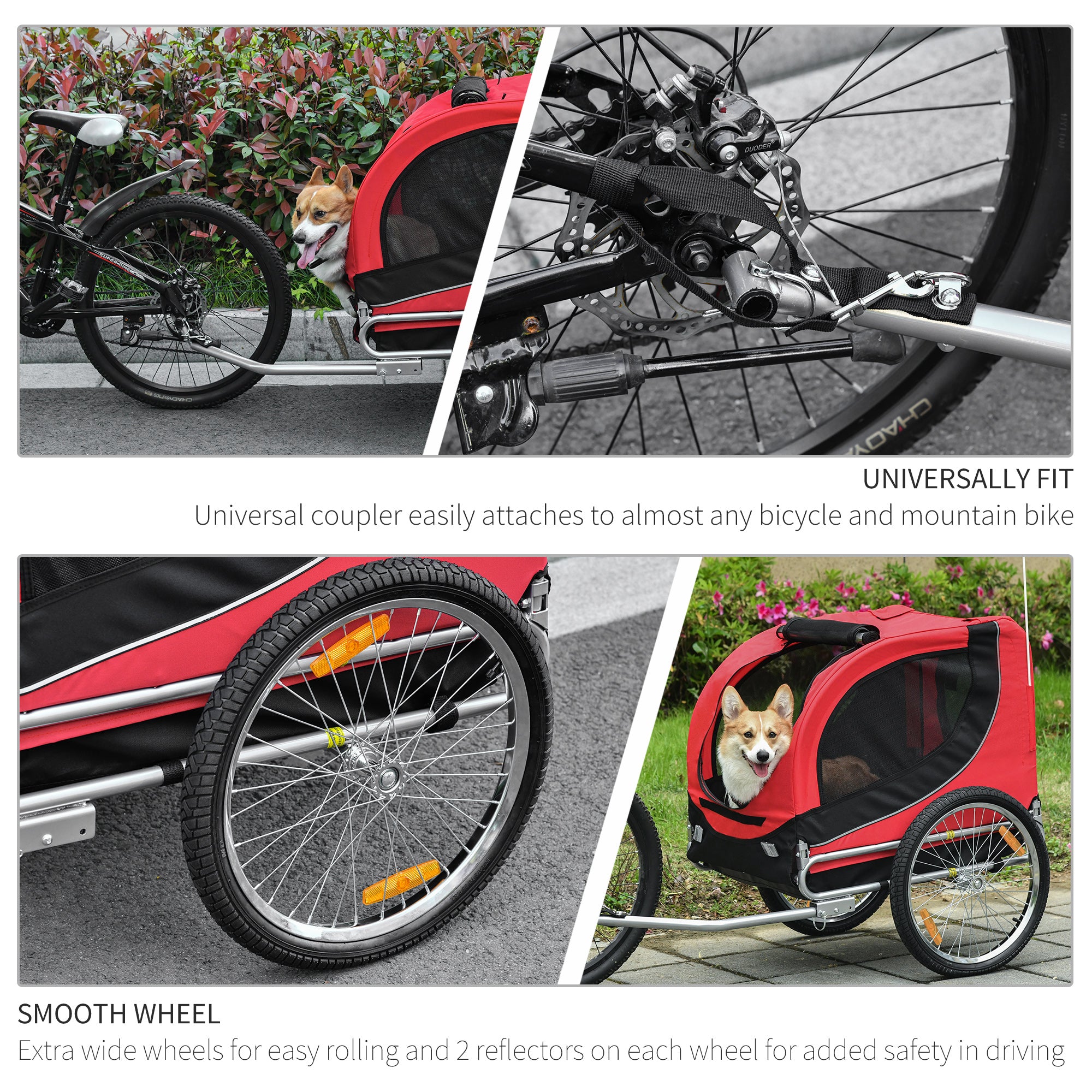 PawHut Steel Dog Bike Trailer Pet Cart Carrier for Bicycle Kit Water Resistant with Hitch Coupler Travel Black and Red - North Peak Garden Furniture