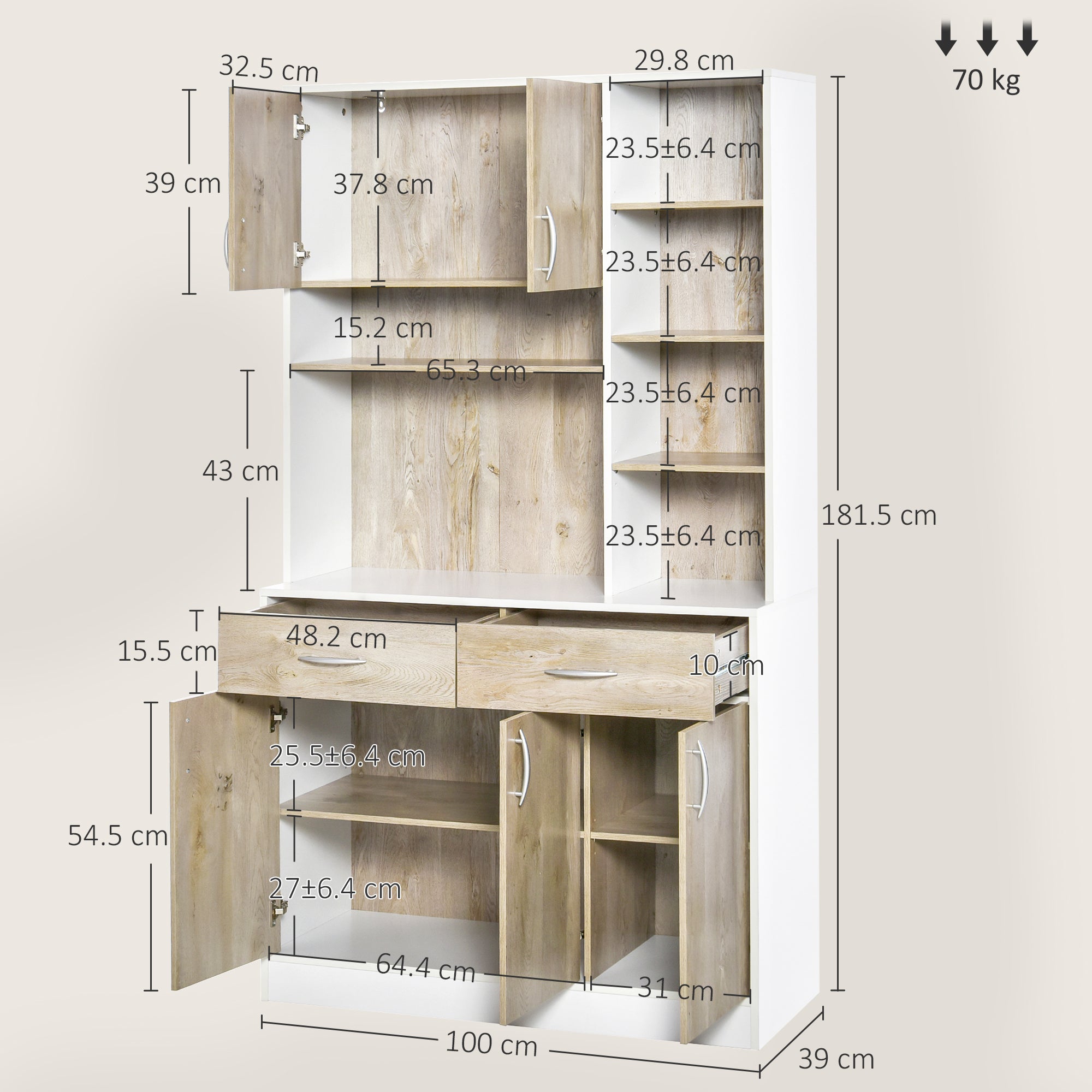 HOMCOM Kitchen Cupboard Sideboard Storage Cabinet Unit with Counter Top, Adjustable Shelves, Drawers for Dining Room, Living Room - North Peak Garden Furniture