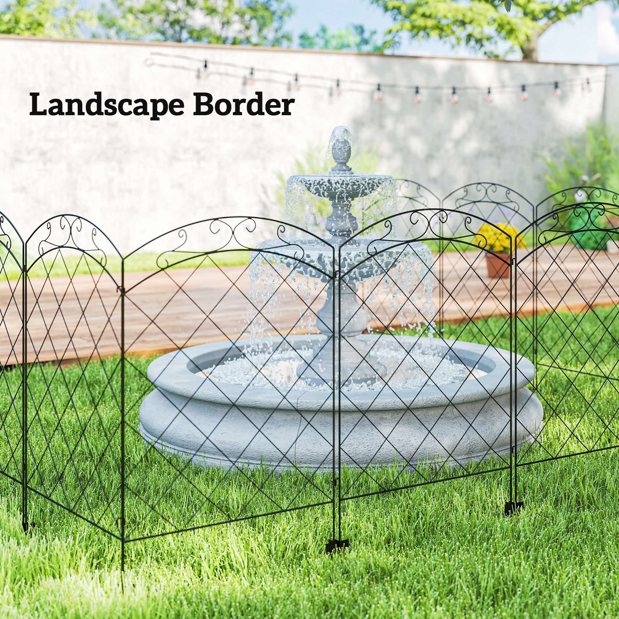 Outsunny Steel Decorative Swirls Outdoor Picket Fence Panels Set of 4, Black
