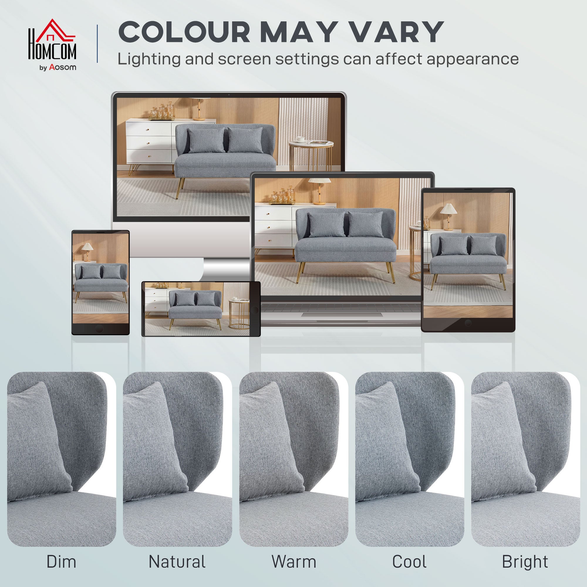HOMCOM 2 Seater Sofa, Linen-look Fabric Small Sofa with Wing Back, Thick Seat, Metal Legs, Light Grey